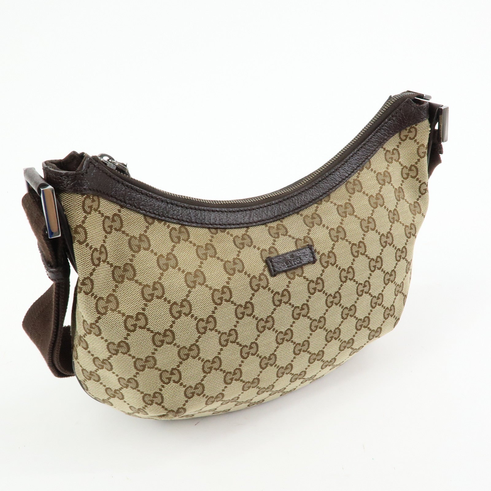 GUCCI GG Canvas Leather Shoulder Bag Crossbody Bag Beige 181092