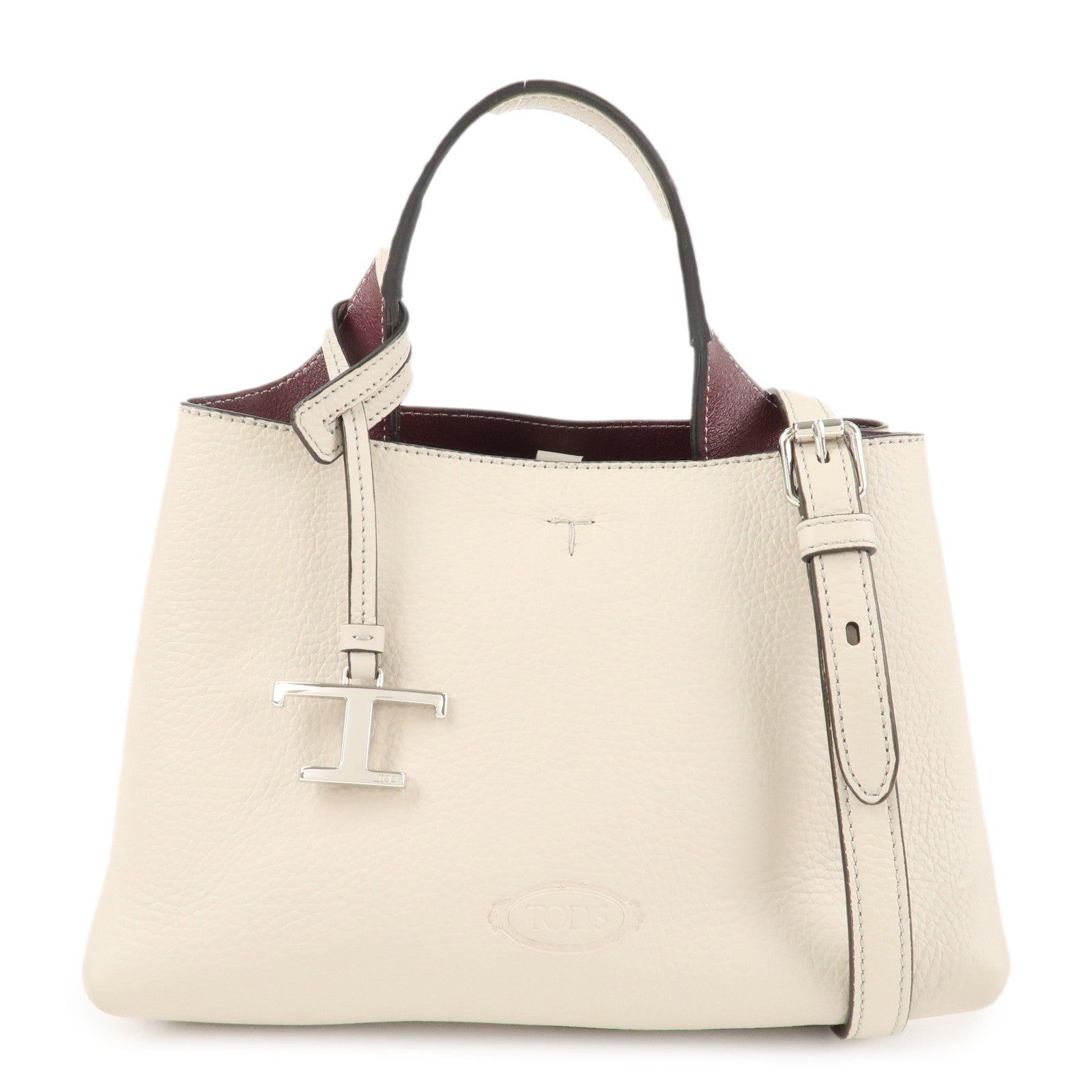 TOD'S T Timeless Micro Leather 2Way Hand Bag Gray Used