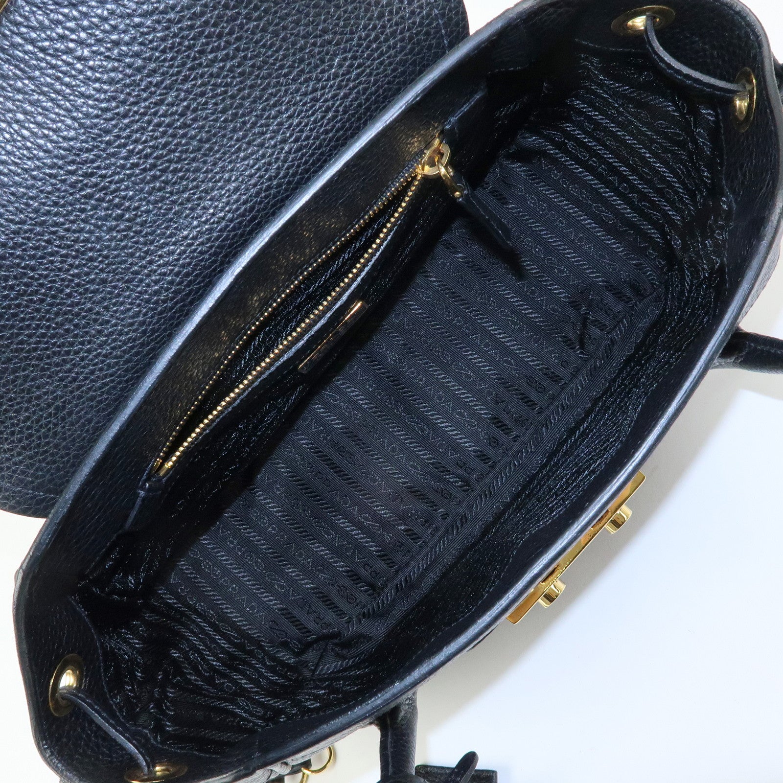 PRADA Vitello Daino Leather Hand Bag Shoulder Bag Black BR3207