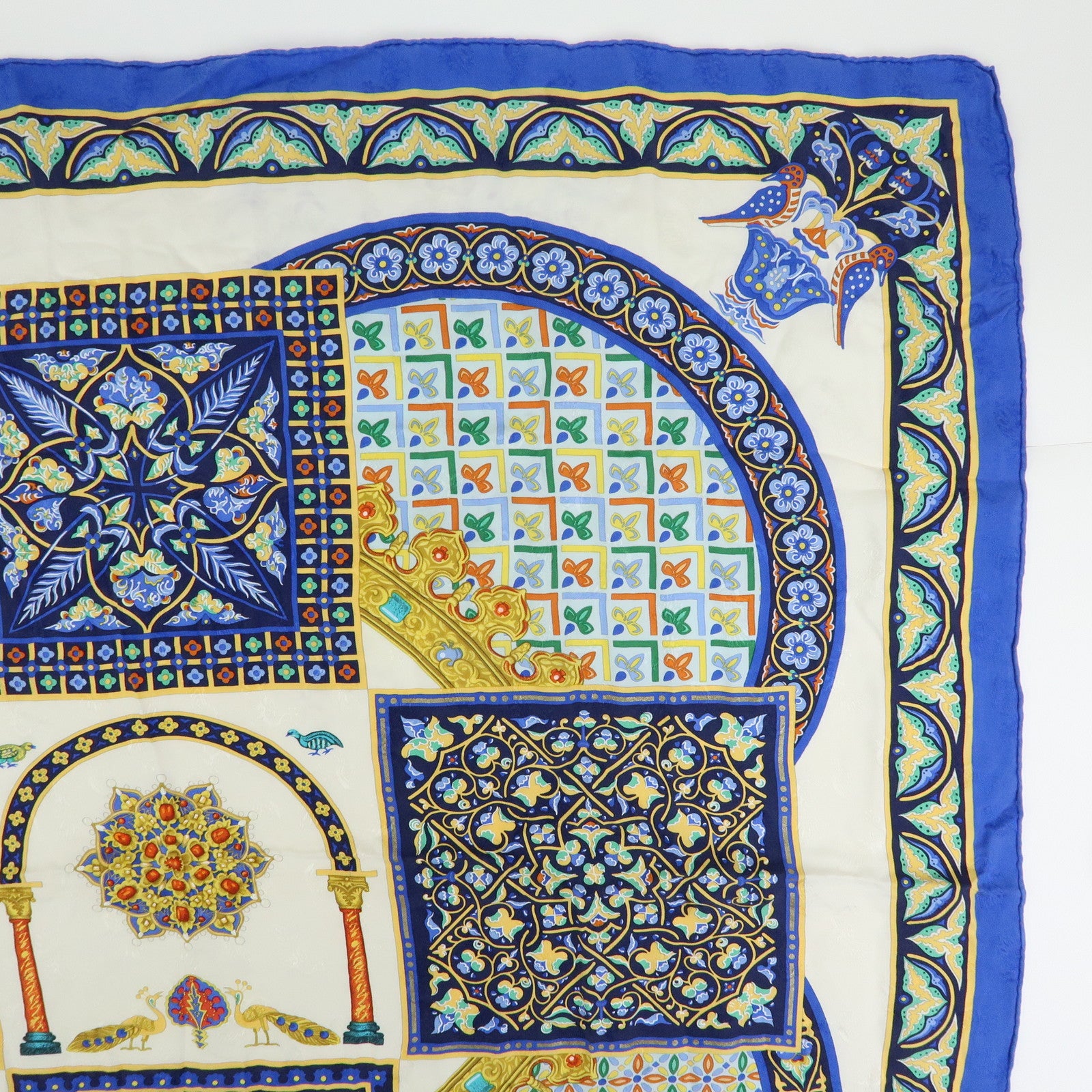 HERMES Carre 90 Silk 100% CIELS BYZANTINS Scarf Blue Gold