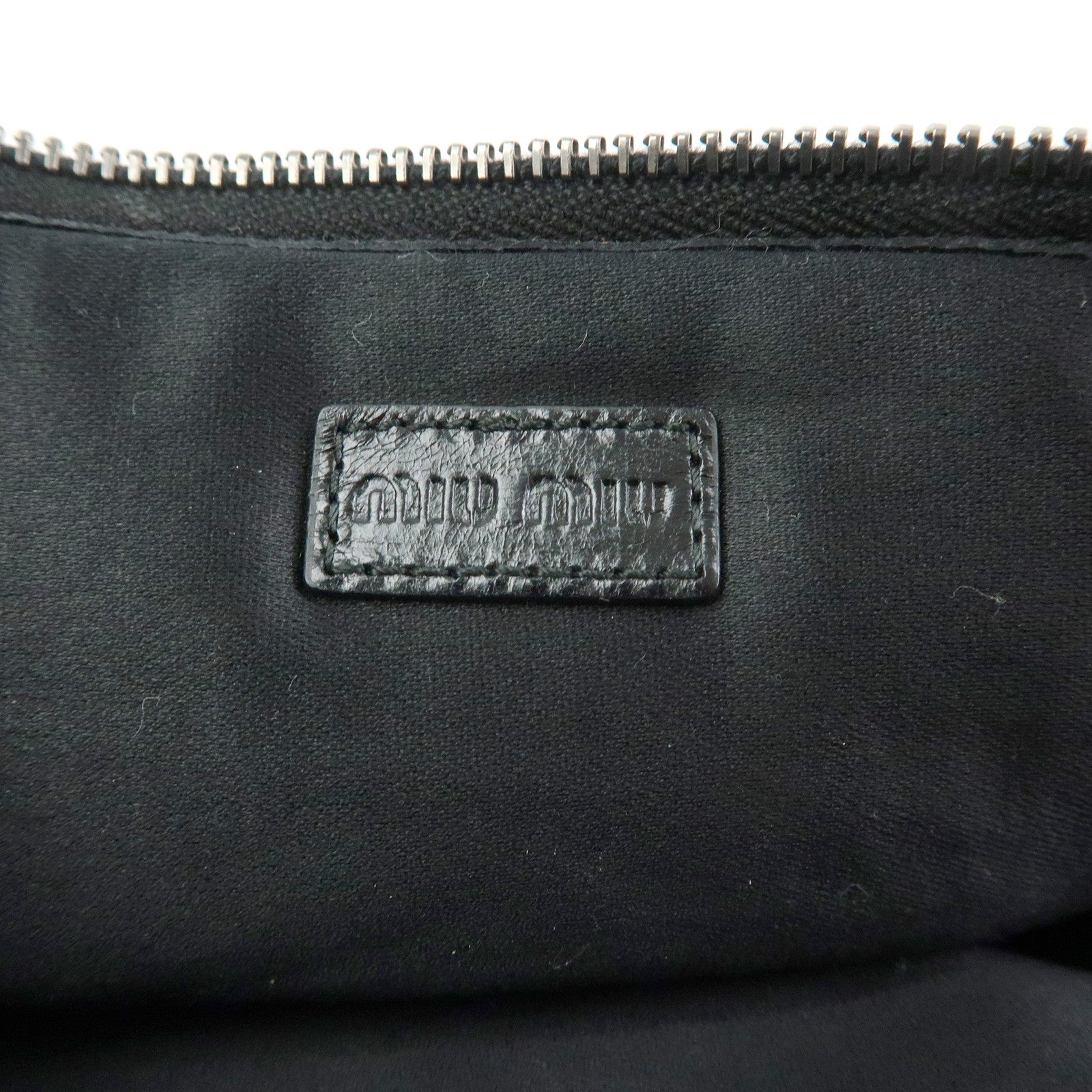 MIU MIU Logo Leather Mini Hand Bag Pouch Studs Black