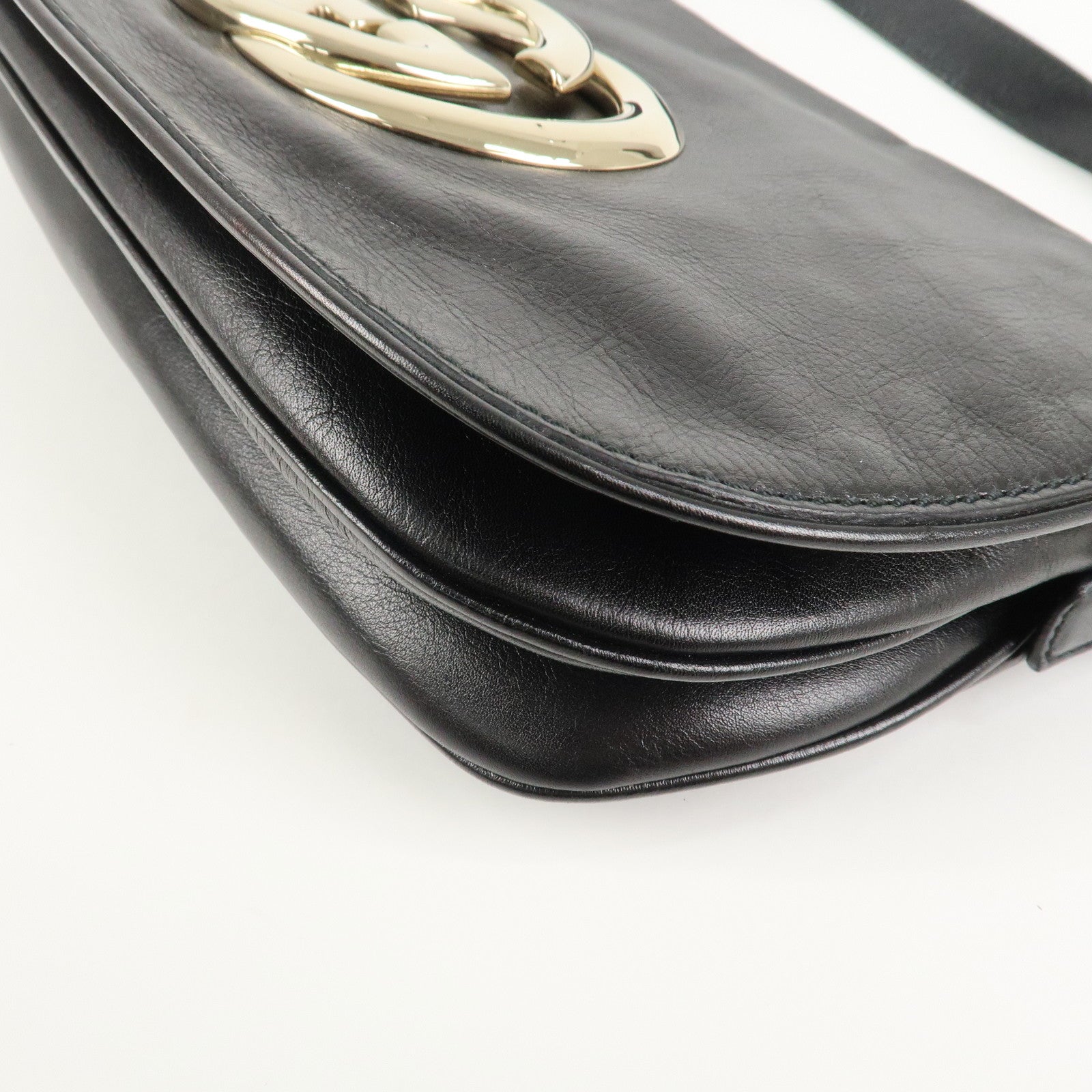 GUCCI Interlocking G Leather Shoulder Bag Hand Bag Black 161727