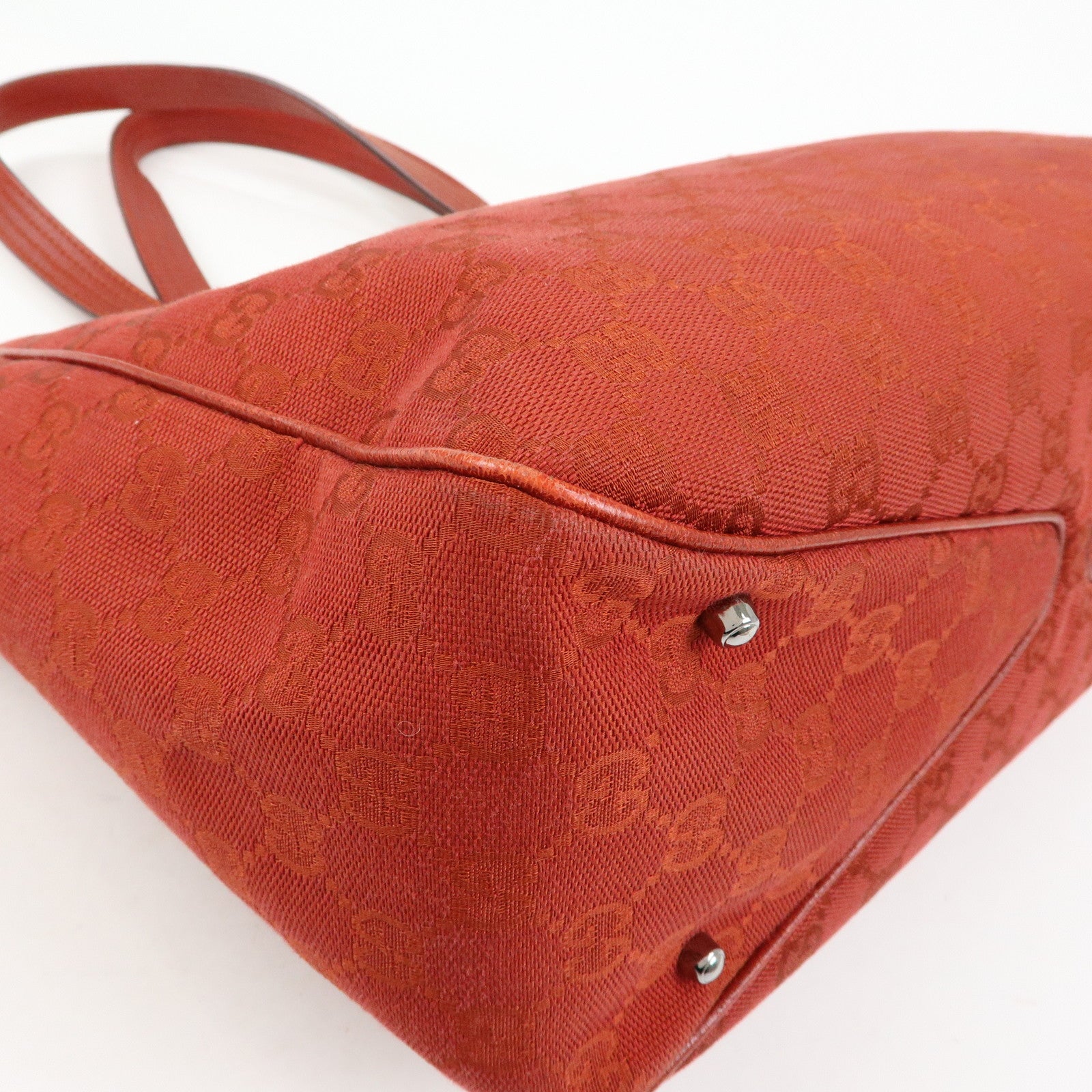 GUCCI GG Canvas Leather Tote Bag Hand Bag Shoulder Bag Red 113017