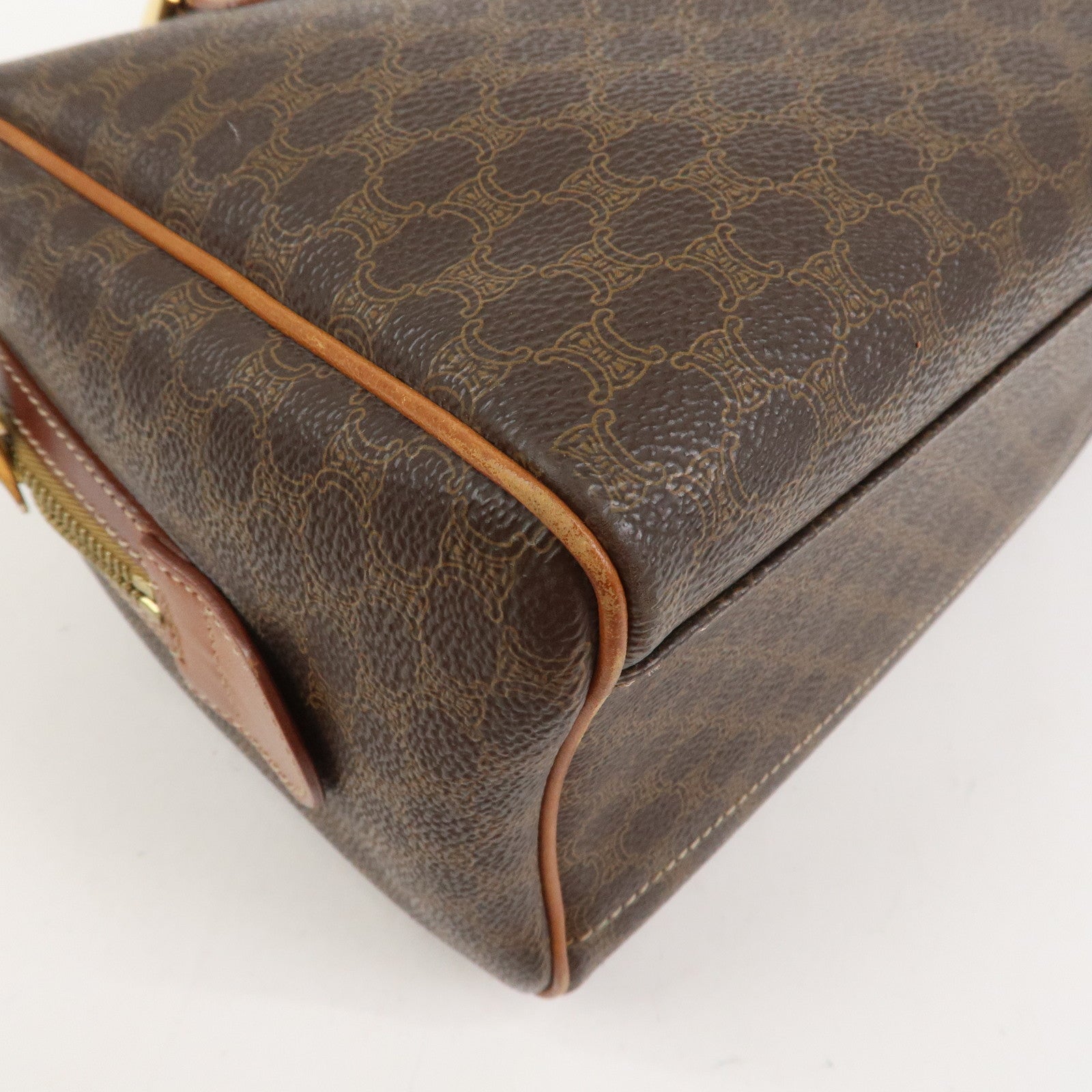 CELINE Macadam PVC Leather Boston Bag Hand Bag Brown