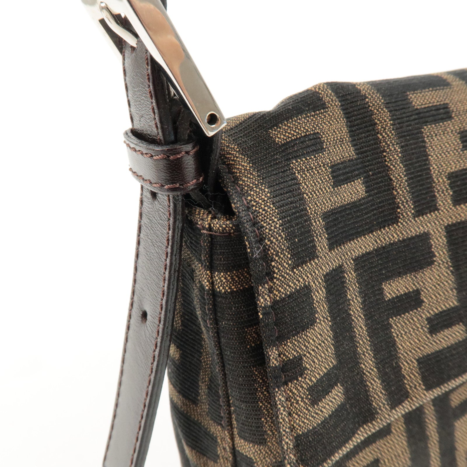 FENDI Mamma Baguette Zucca Canvas Shoulder Bag Brown Black 26424 Used