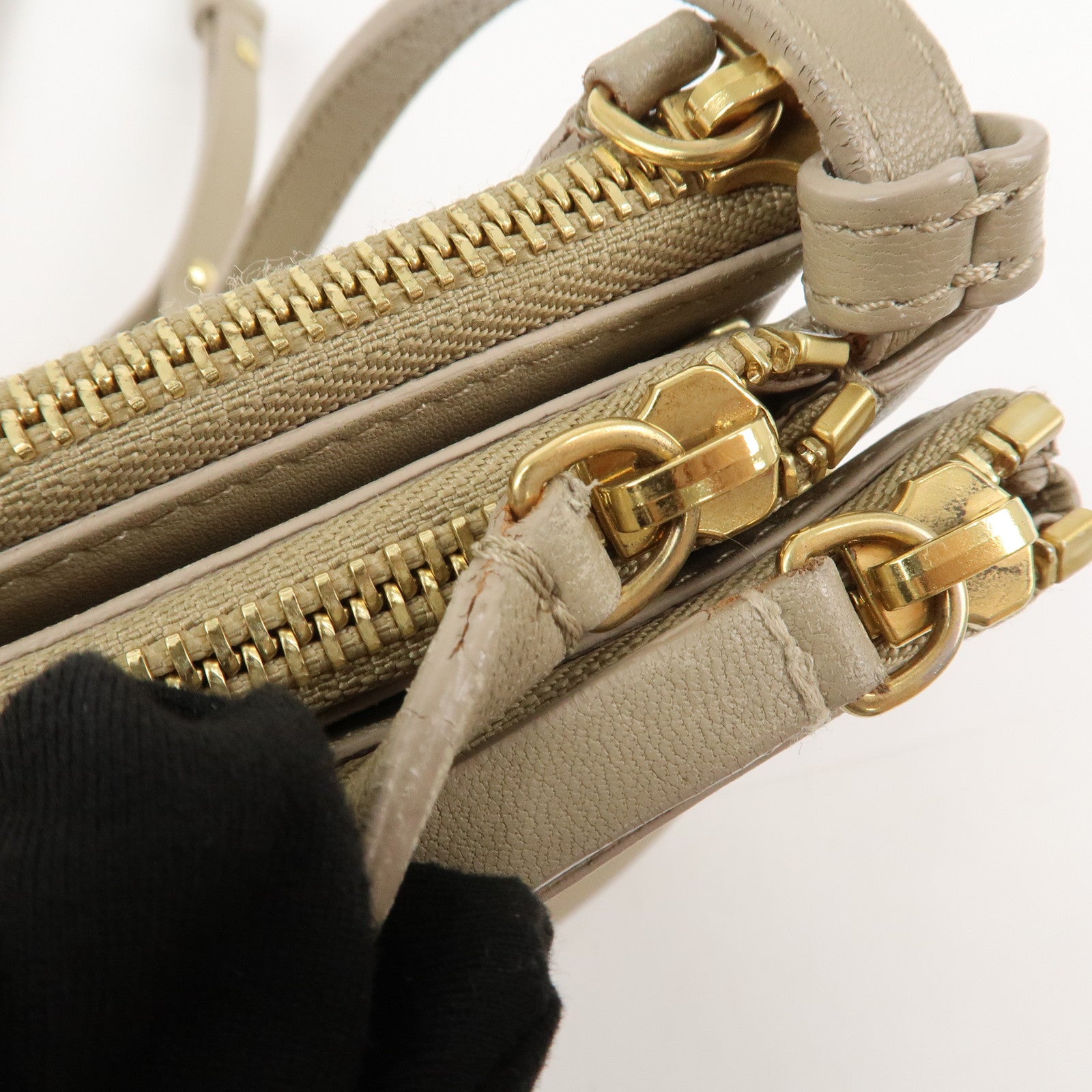 CELINE Calf Skin Trio Bag Shoulder Bag Crossbody Bag Beige