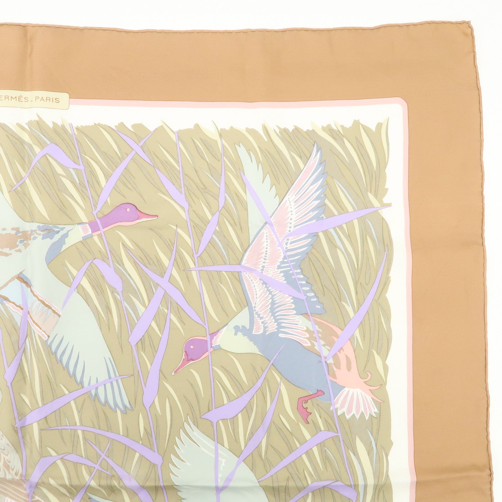 HERMES Carre 90 Silk 100% Scarf COLS VERTS Brown Used