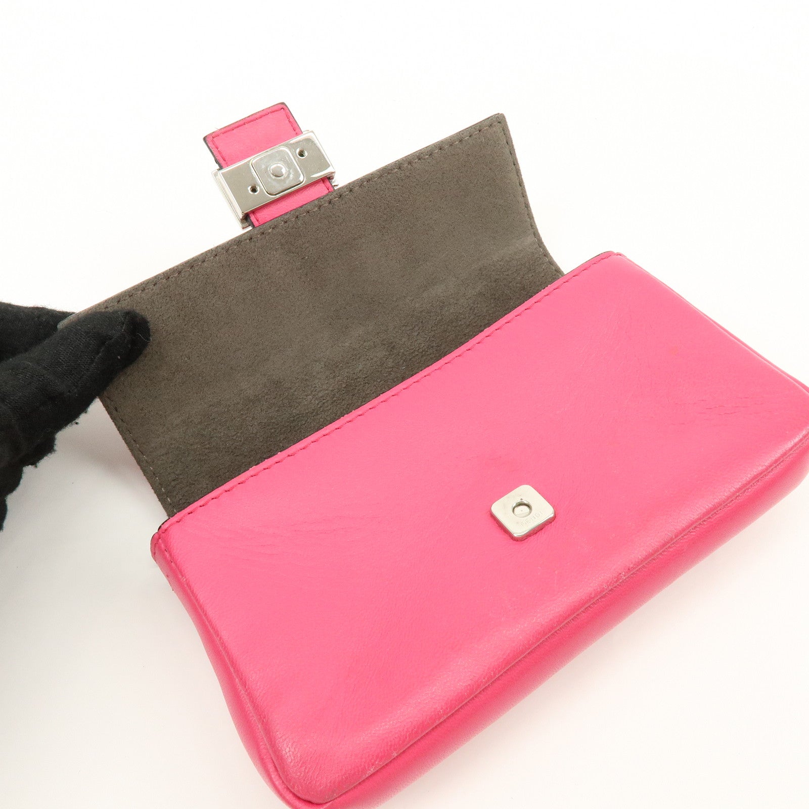 FENDI Leather Micro Baguette Shoulder Bag Crossbody Bag Pink 8M0354