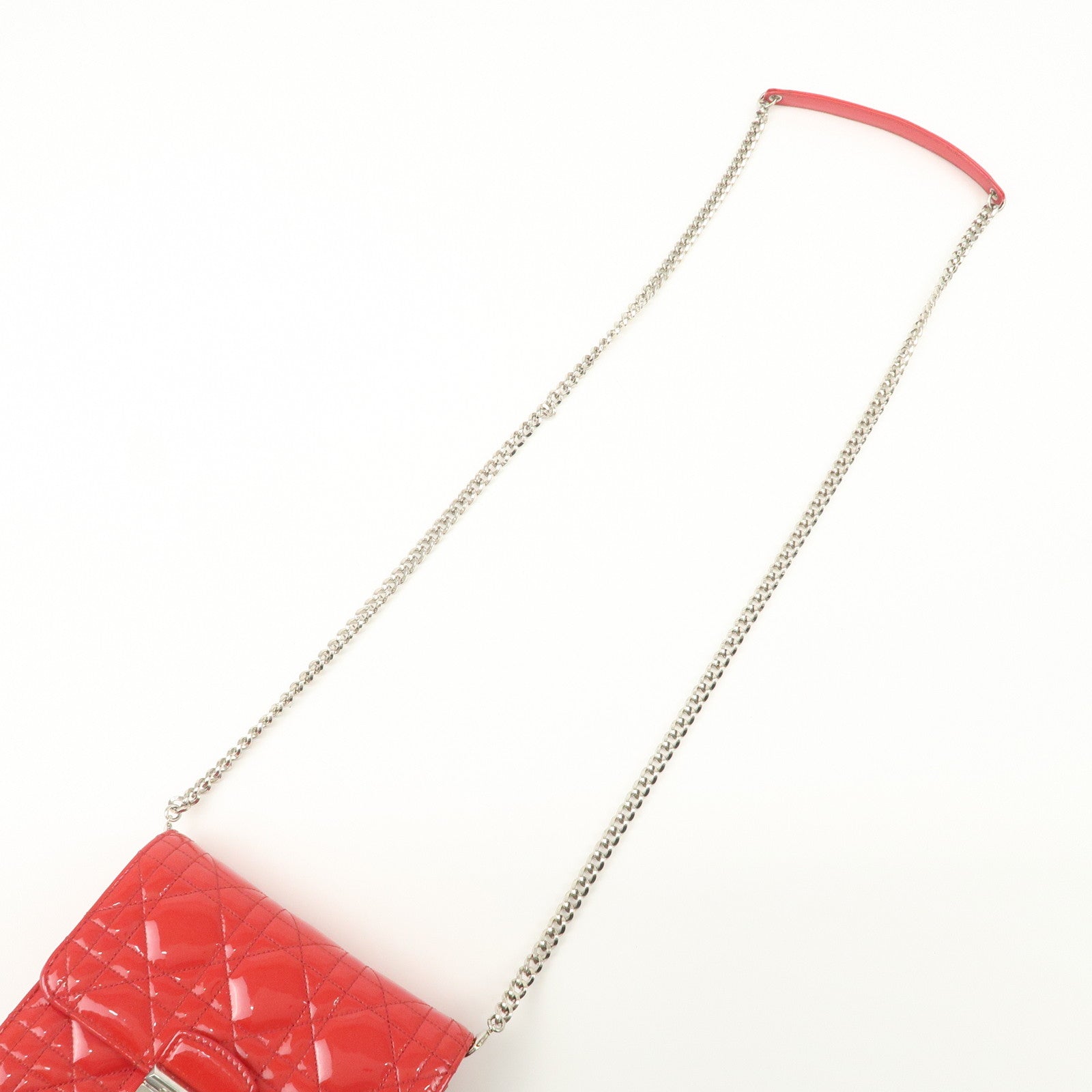 Christian Dior Cannage Patent Leather Chain Shoulder Bag COW Red Used