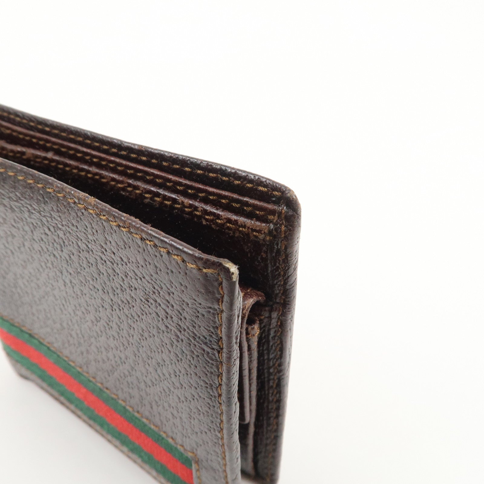 GUCCI Sherry Logo Leather Compact Wallet Brown 138073