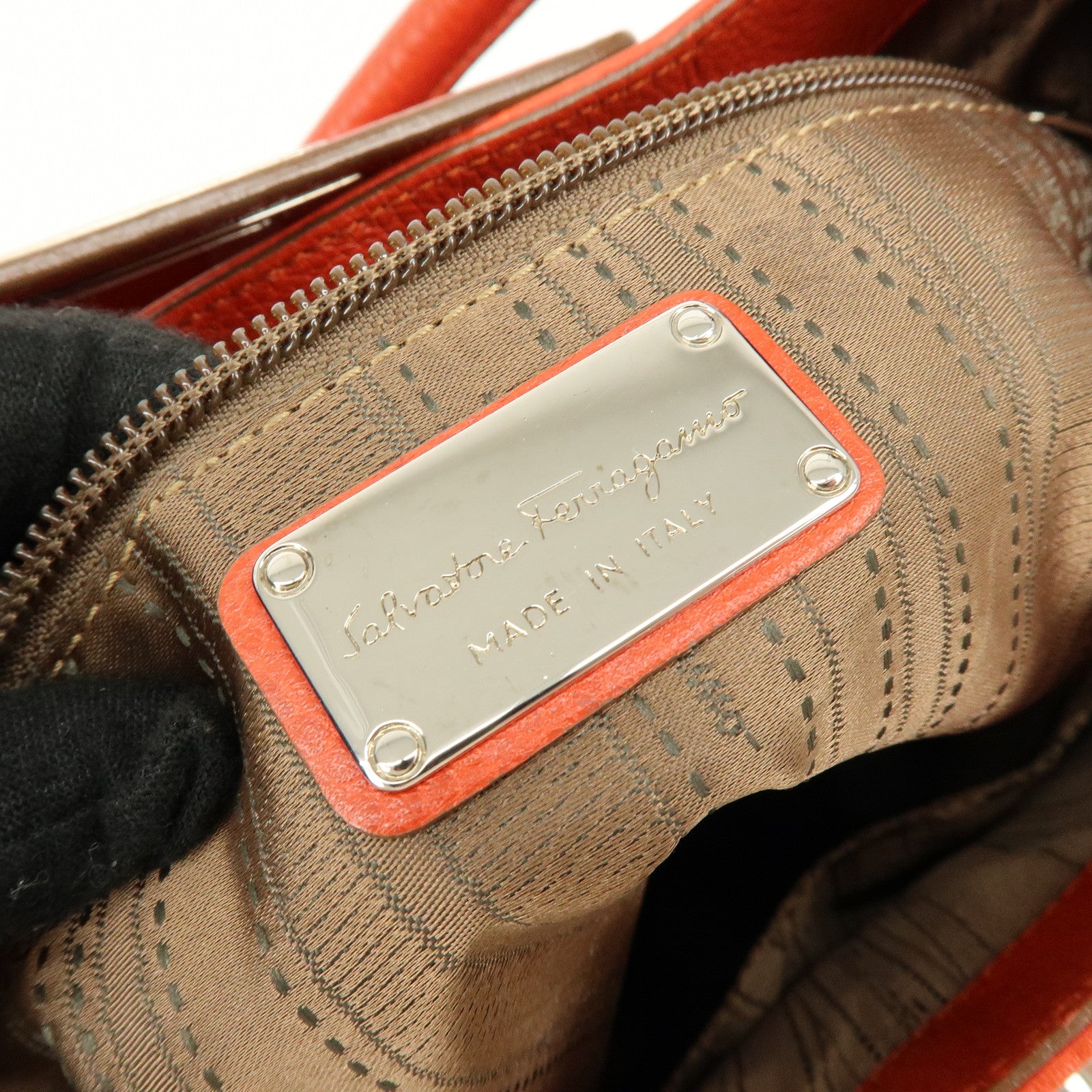 Ferragamo Gancini Leather Shoulder Bag Hand Bag Orange