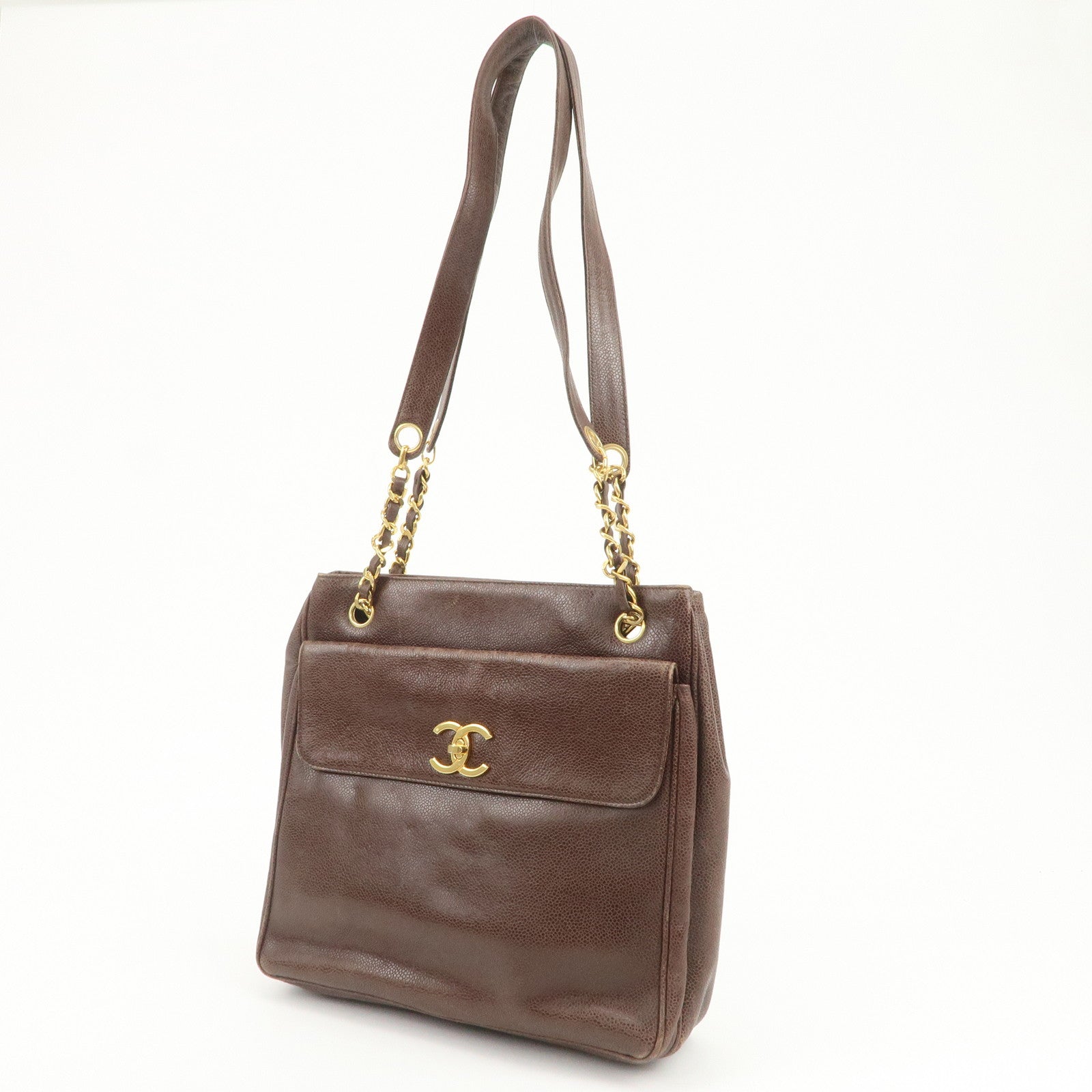 CHANEL COCO Mark Caviarskin Shoulder Bag Brown Gold