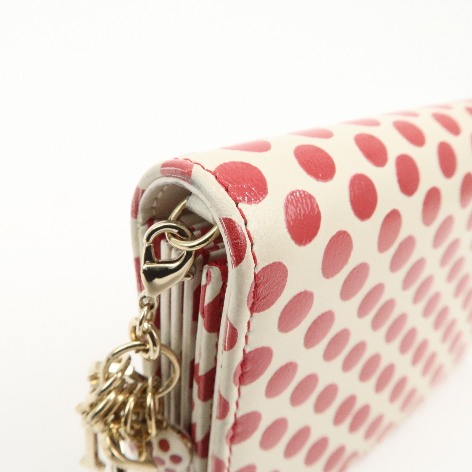 Christian Dior Leather Card Case Card Holder Dots Ivory Red