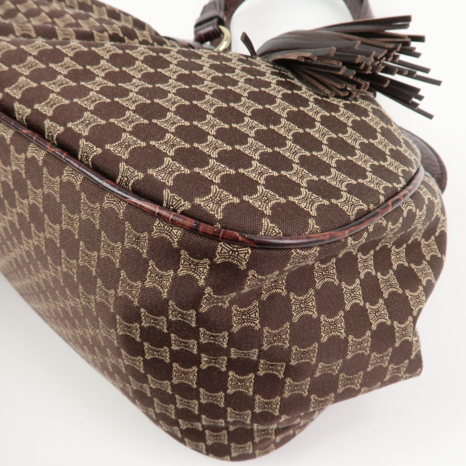 CELINE Macadam Canvas Emboss Leather Shoulder bag Dark Brown