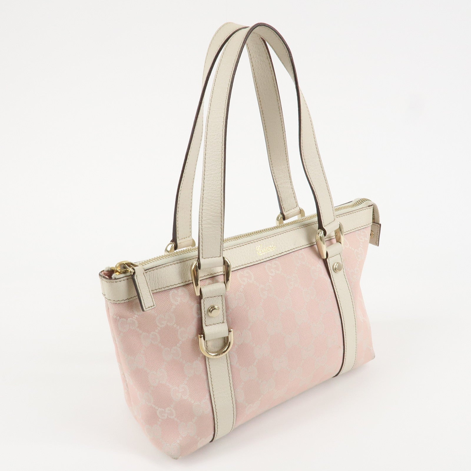 GUCCI Abbey GG Canvas Leather Mini Tote Bag Hand Bag Pink Used