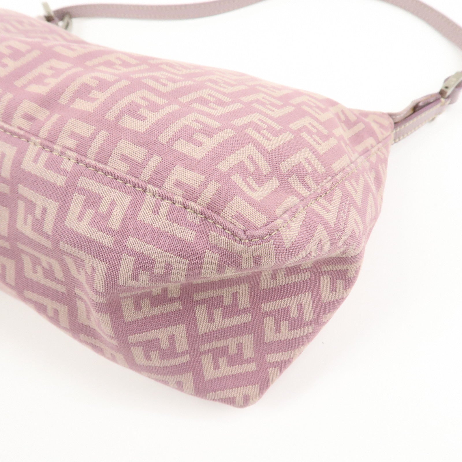 FENDI Zucchino Canvas Leather Shoulder Bag Light Purple 8BR267
