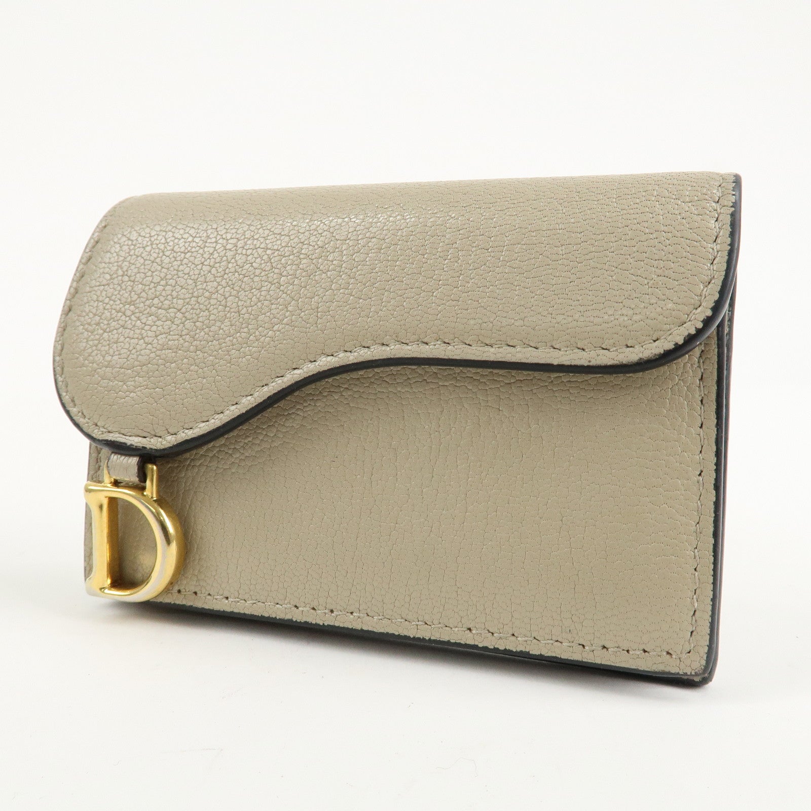 Christian Dior Leather Card Case Beige Gold HDW 44-MA-0248 Used