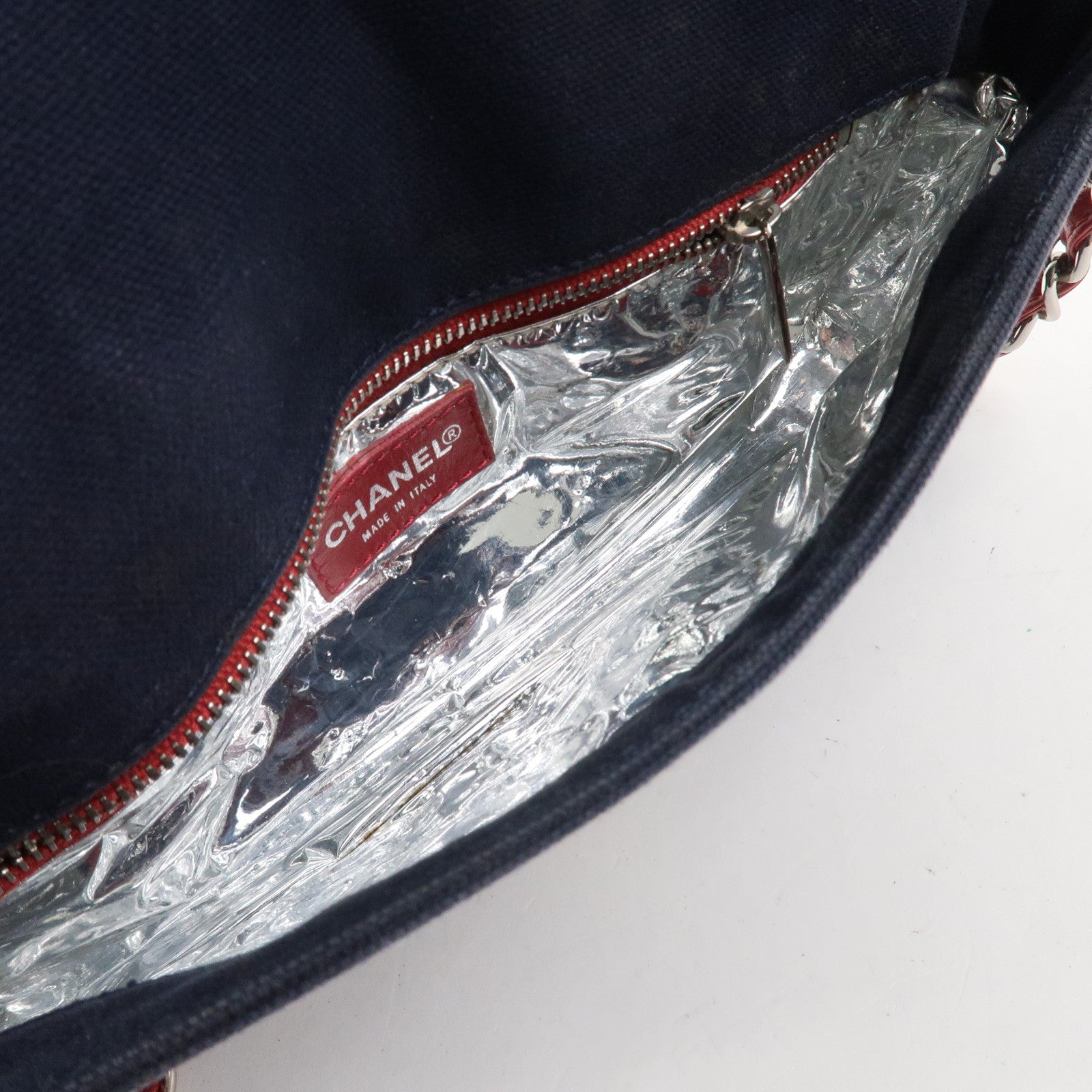 CHANEL No.5 Canvas Leather Chain Shoulder Bag Hand Bag Navy Silver