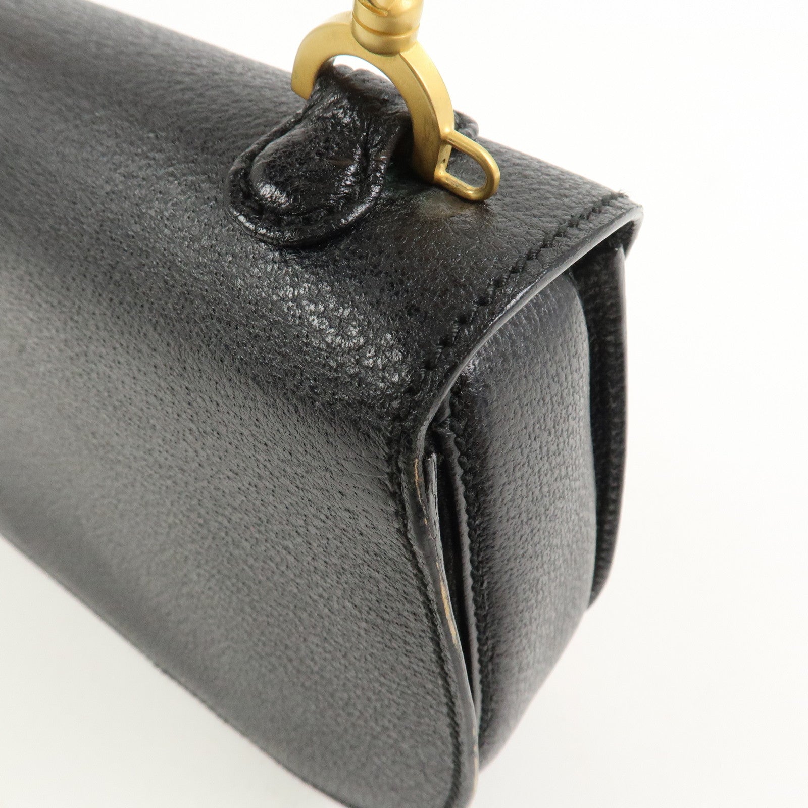 GUCCI Bamboo Leather 2Way Bag Hand Bag Shoulder Bag Black 000・2013