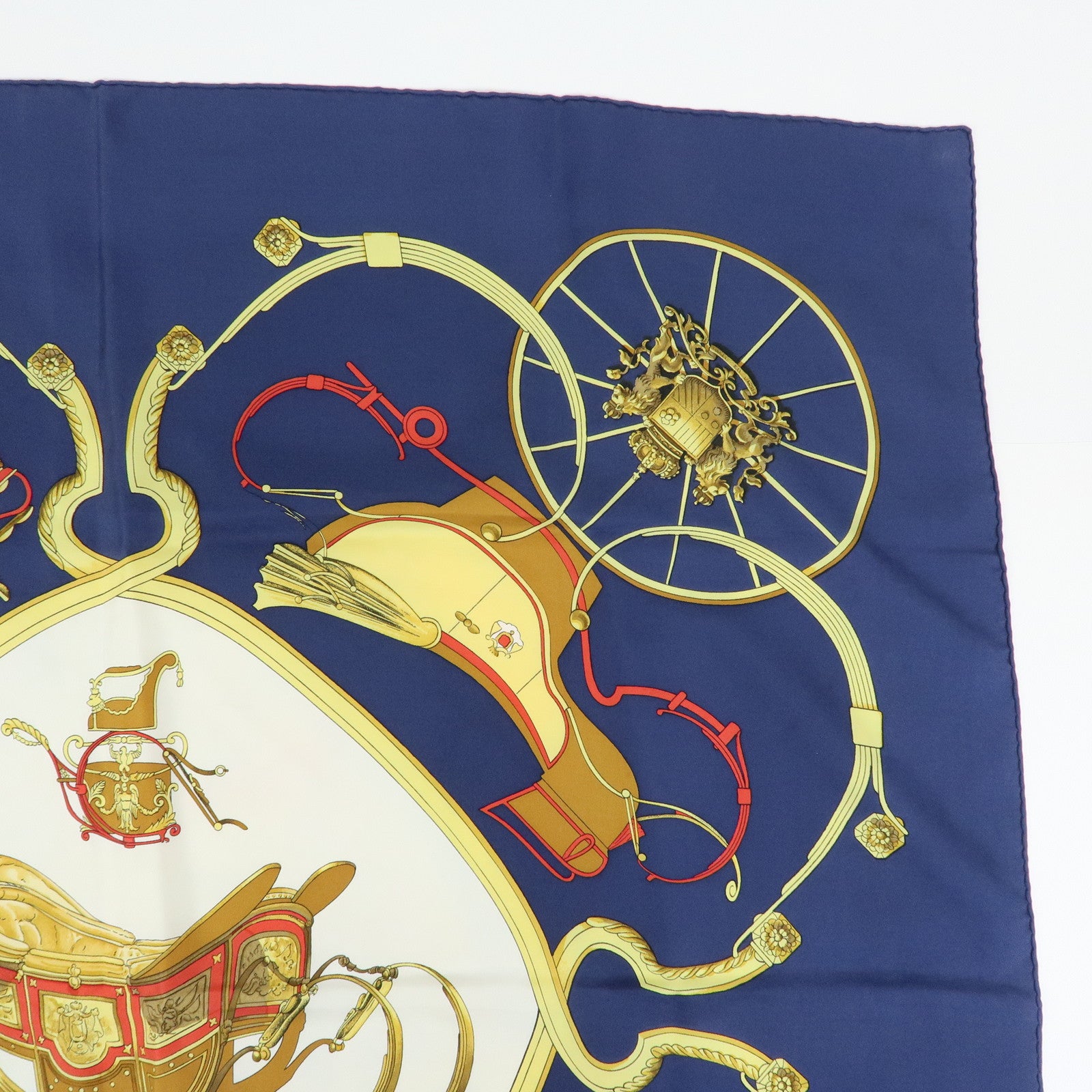 HERMES Carre 90 Silk 100% Scarf SPRINGS Navy White Yelllow Red