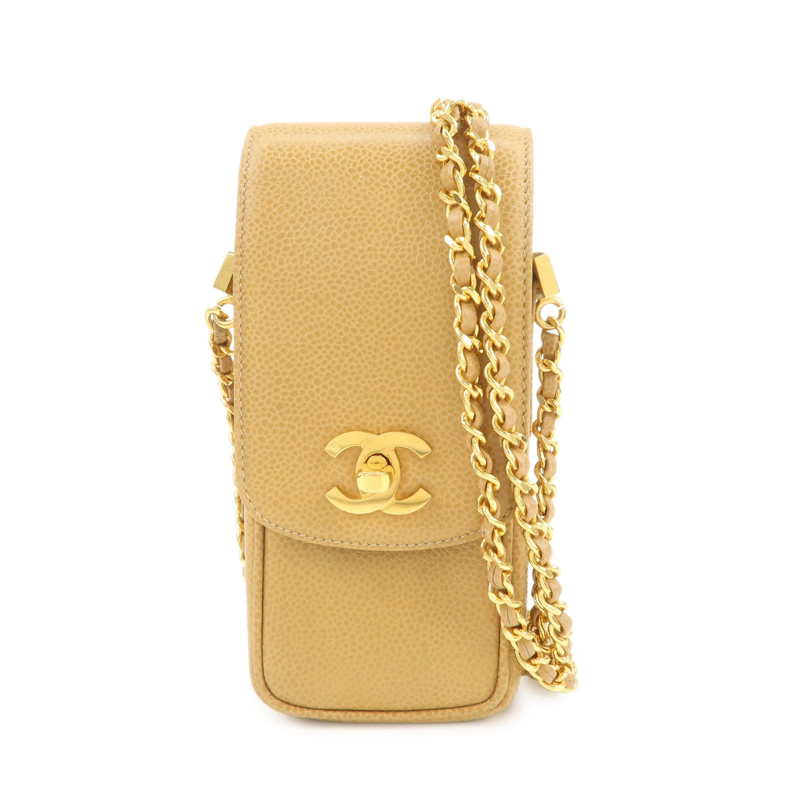 CHANEL COCO Mark Chain Shoulder Bag Phone Case Light Brown