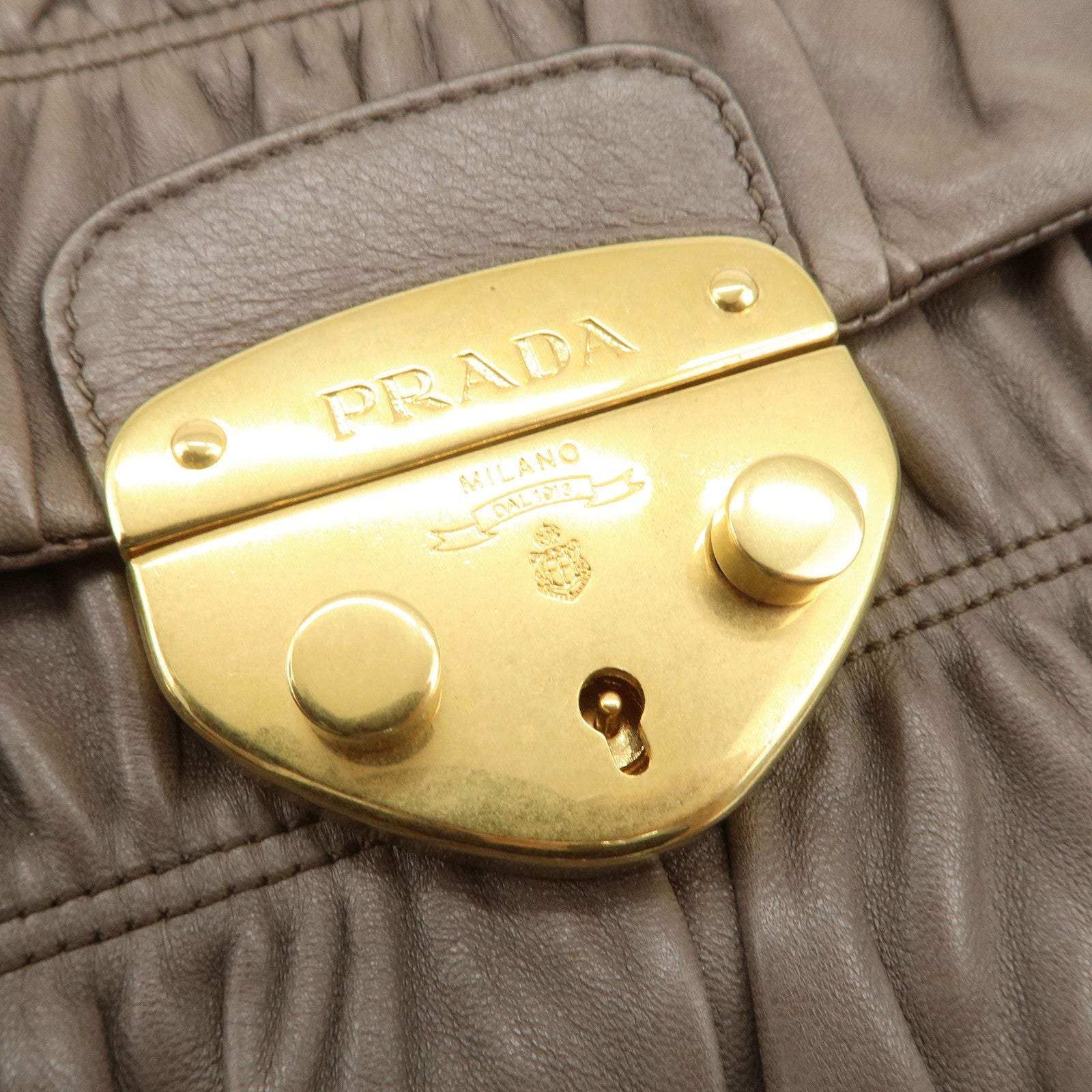 PRADA Logo Nappa Gaufre Leather Shoulder Bag Greige BR4443
