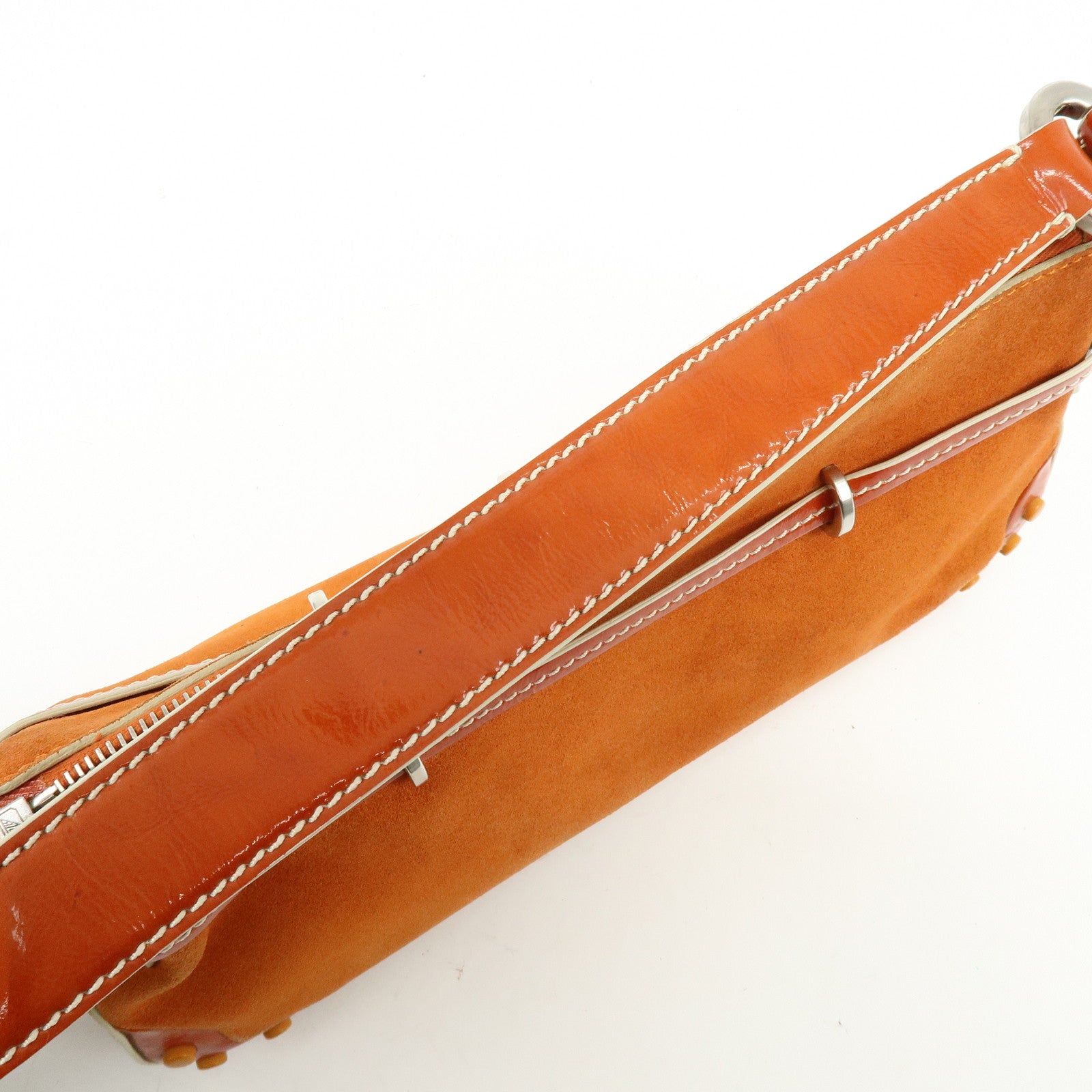 TOD'S Suede Patent Leather Shoulder Bag Hand Bag Orange