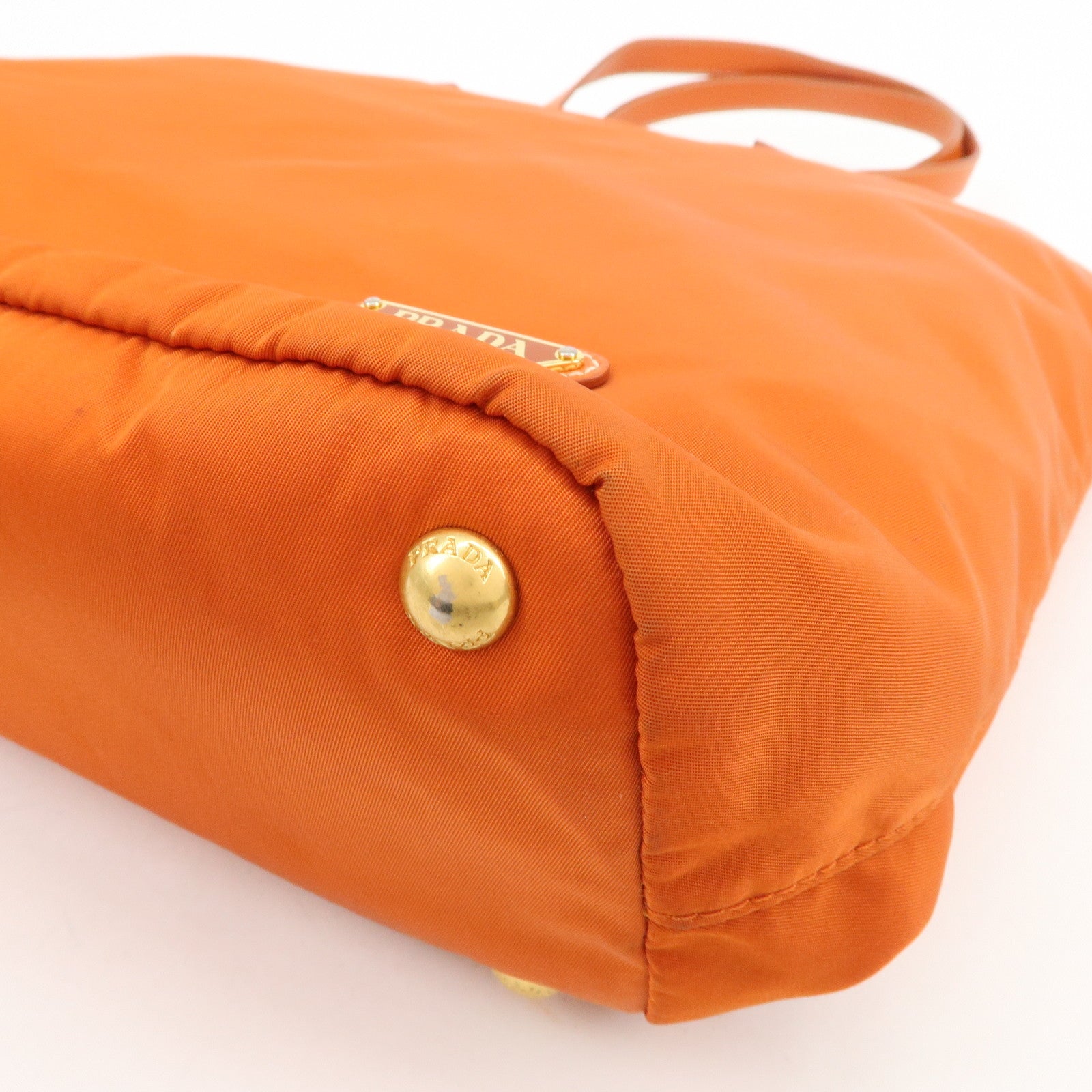 PRADA Nylon Saffiano Leather Tote Bag Hand Bag Orange