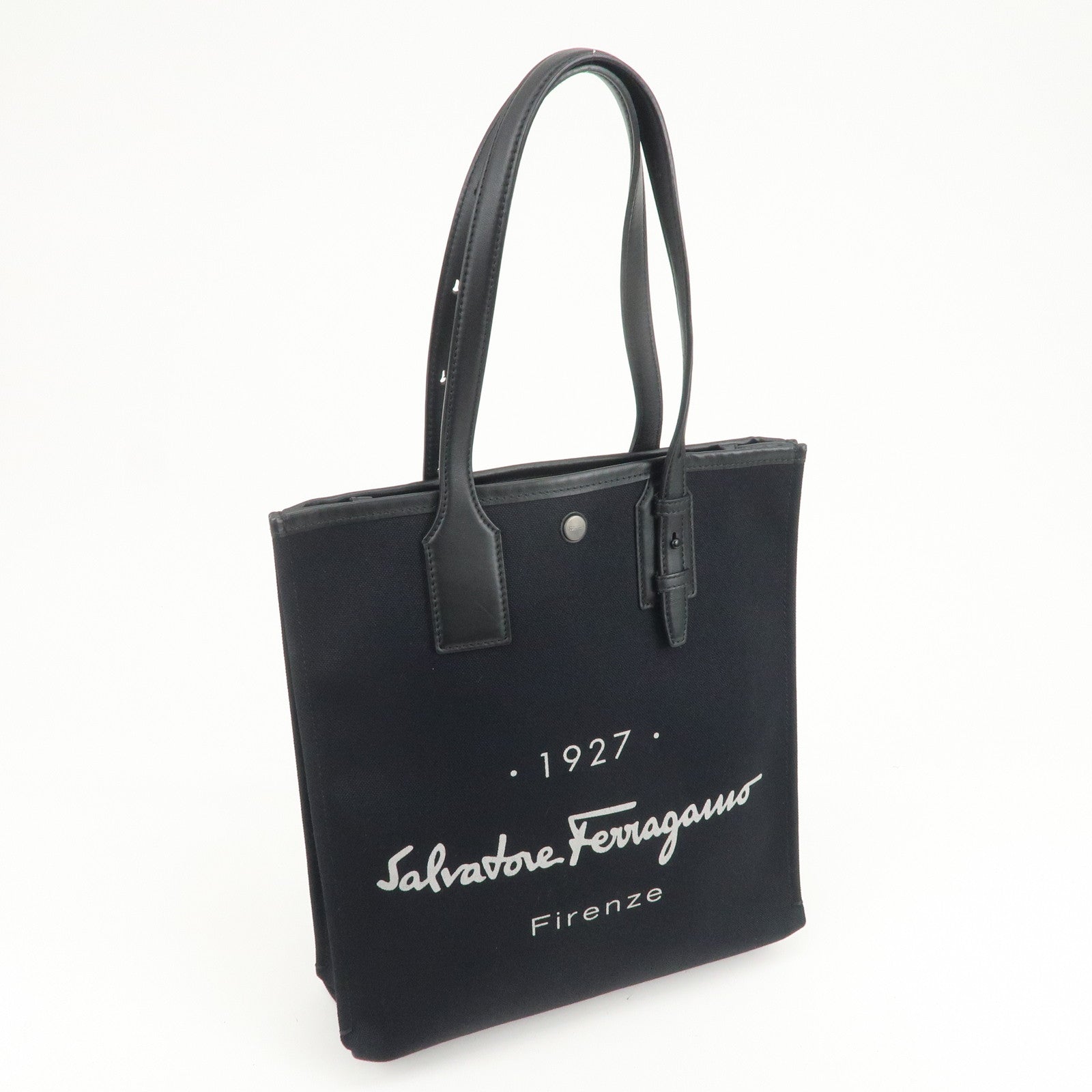 Ferragamo Canvas Leather Tote Bag Shoulder Bag Black