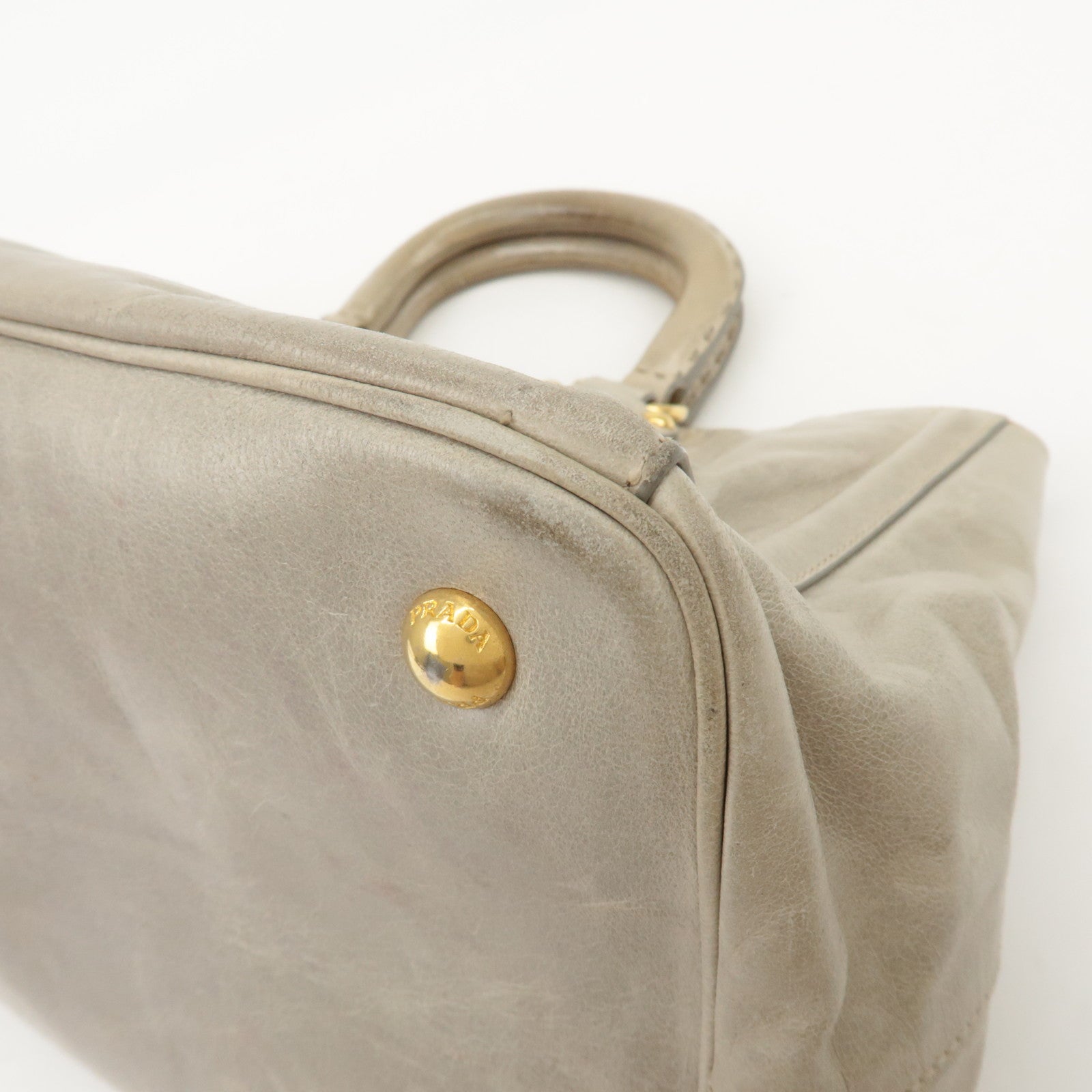 PRADA Triangle Logo Leather 2Way Bag Tote Bag Gray BN2104 Used