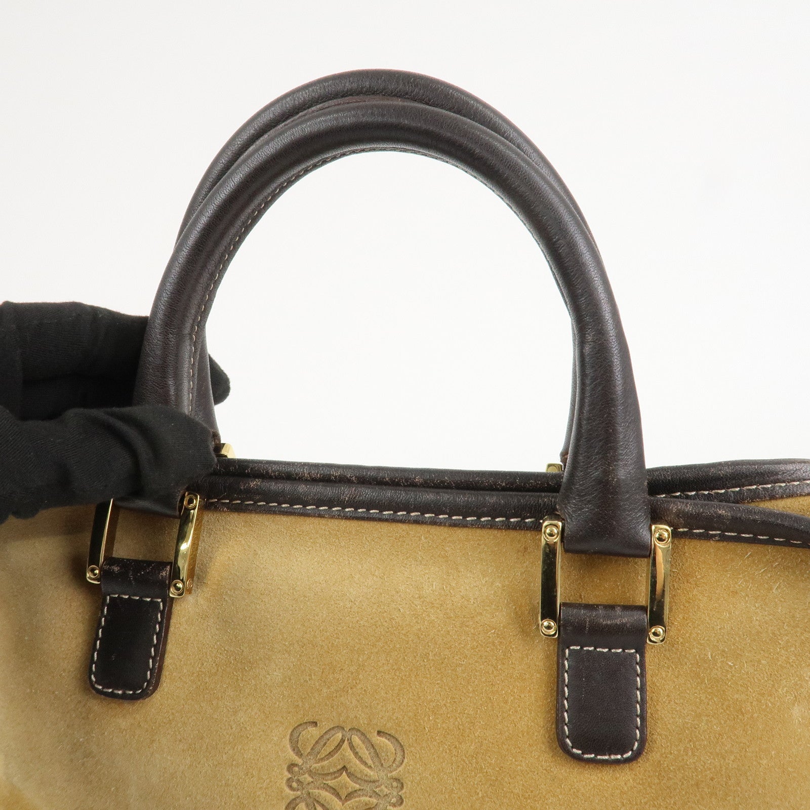 LOEWE Anagram Leather Suede Amazona 28 Hand Bag Beige Brown