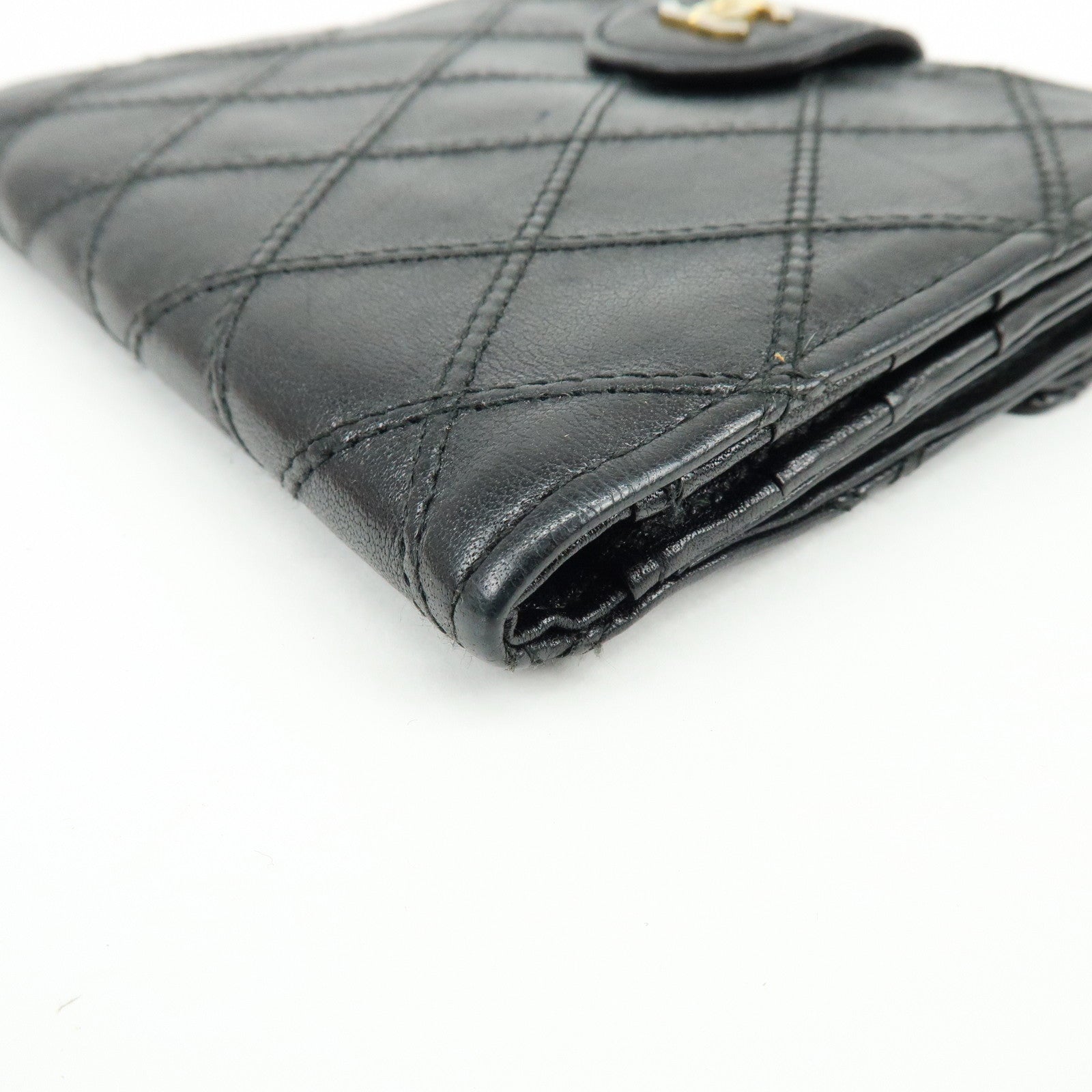 CHANEL Bicolore COCO Mark Calf Leather Compact Bi-fold Wallet Black