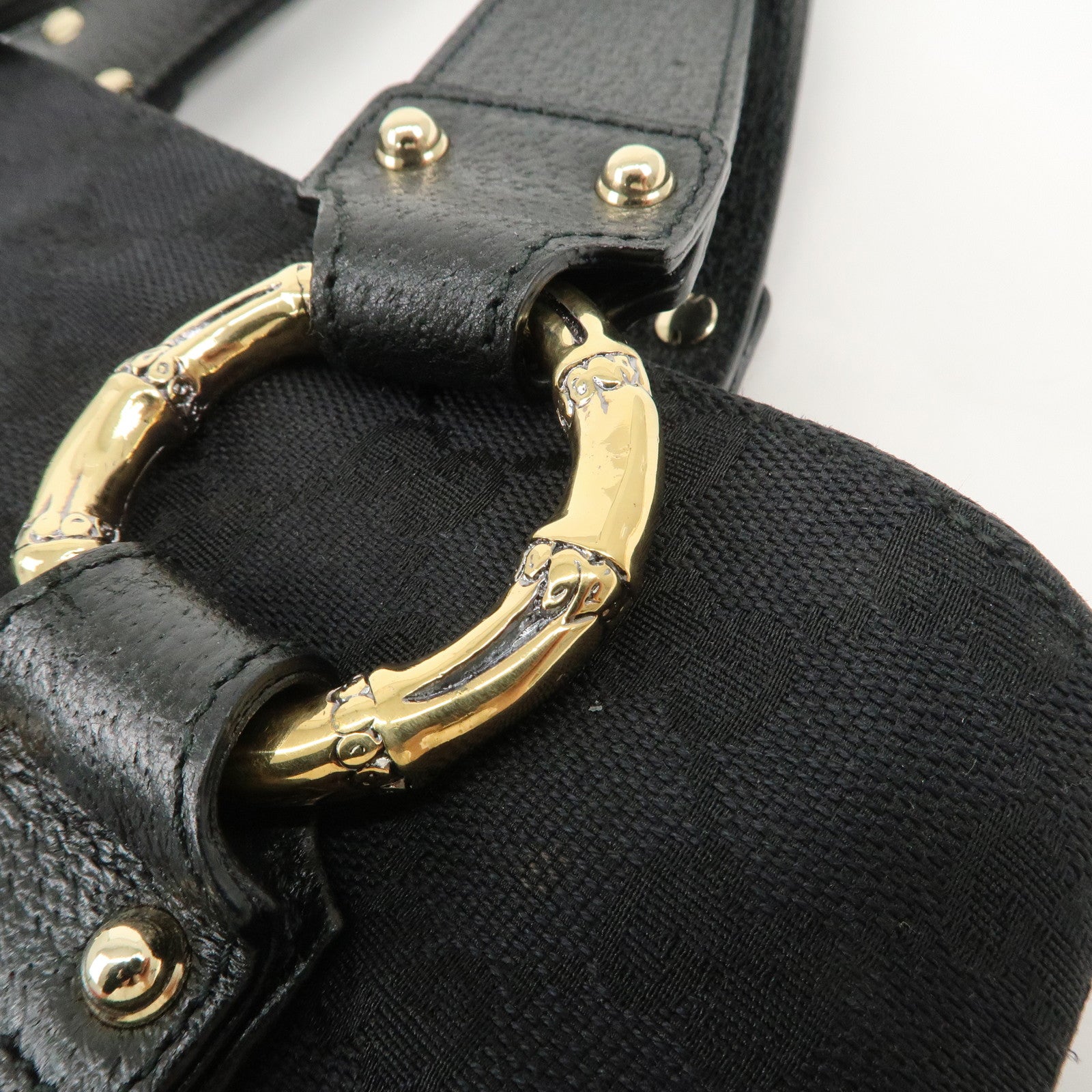 GUCCI Sherry Canvas Leather Tote Bag Hand Bag Black 131324 Used