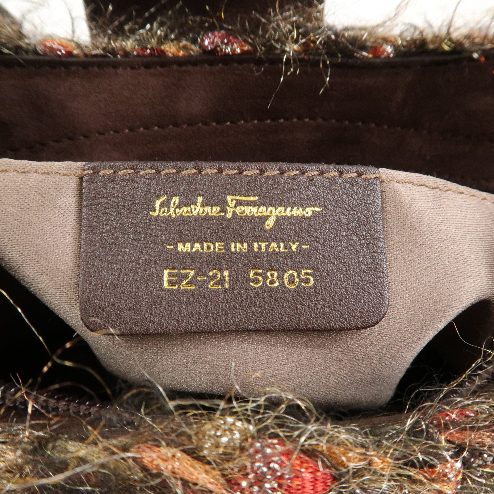 Ferragamo Gancini Wool Suede 2Way Bag Hand Bag Shoulder Bag Brown