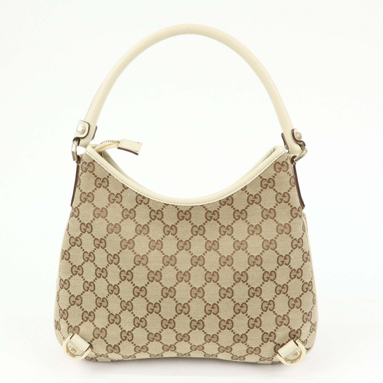 GUCCI Abbey GG Canvas Leather Shoulder Bag Beige White 130738