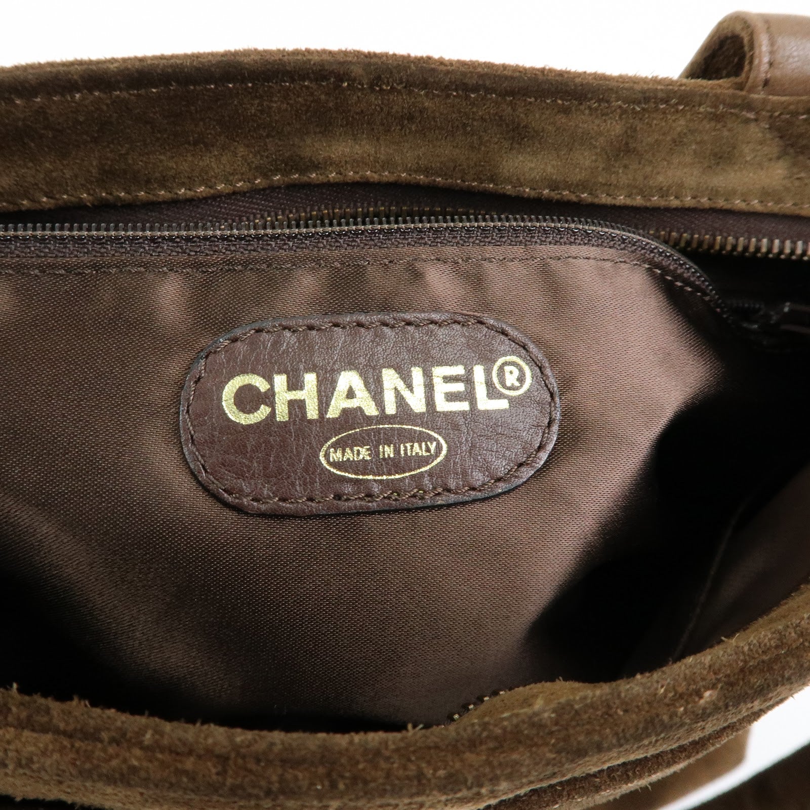 CHANEL Logo Suede Tote Bag Shoulder Bag Brown