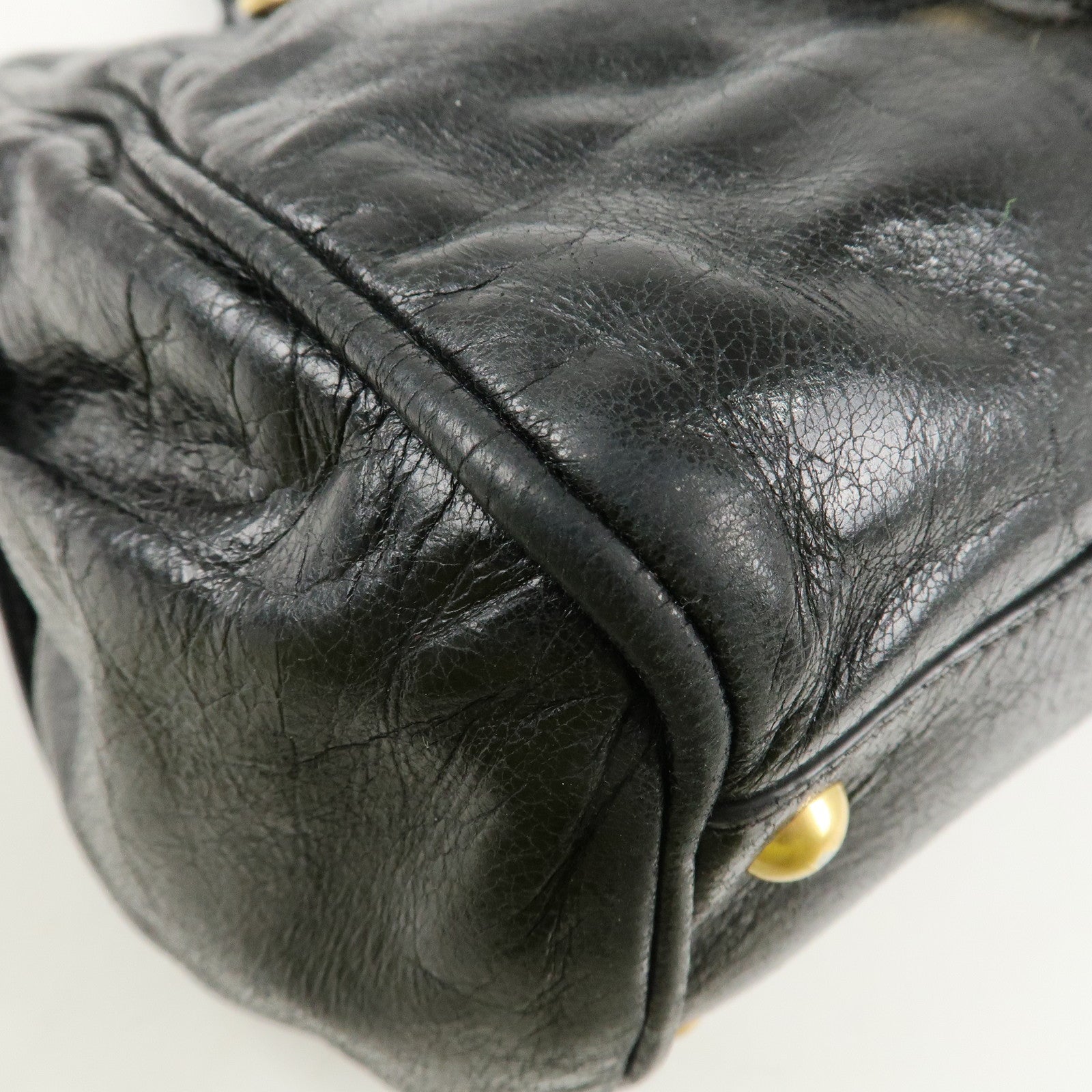 MIUMIU Logo Leather 2 Way Shoulder Bag Hand Bag Gold HDW Black Used