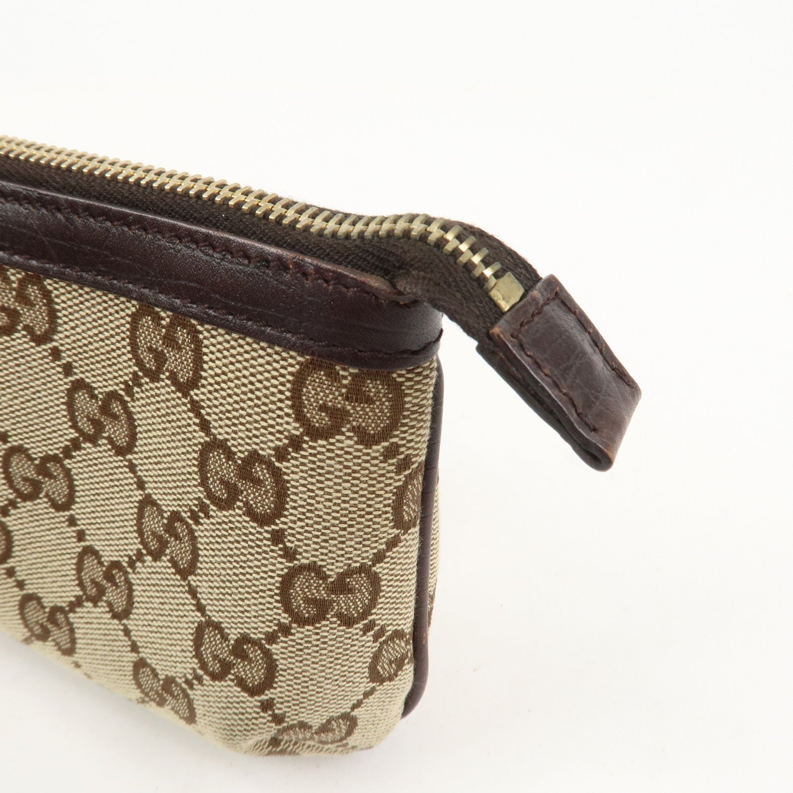 GUCCI Sherry GG Canvas Leather Pouch Hand Bag Beige Brown 152507