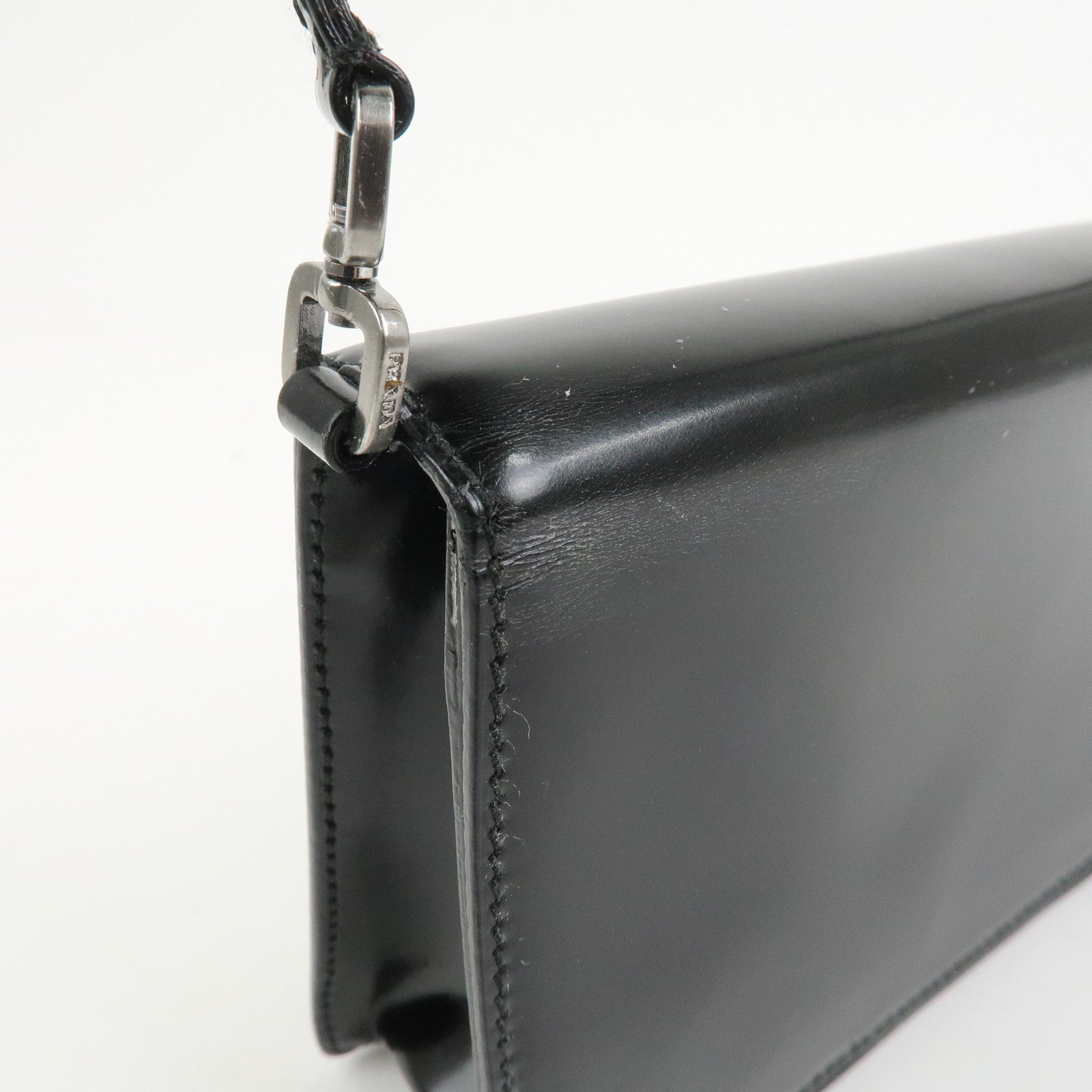 PRADA Logo Leather Shoulder Bag Hand Bag Black BR0421