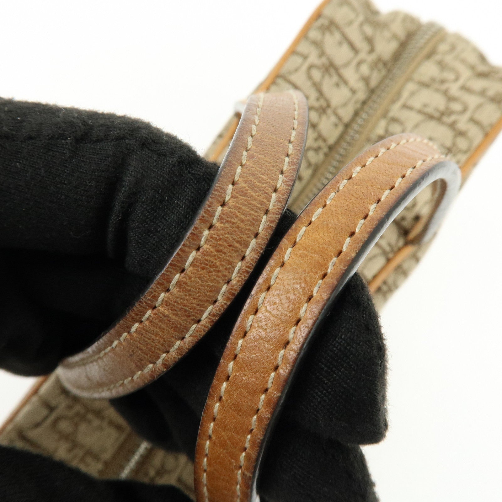 Christian Dior Trotter Canvas Leather Hand Bag Cosmetic Bag Brown