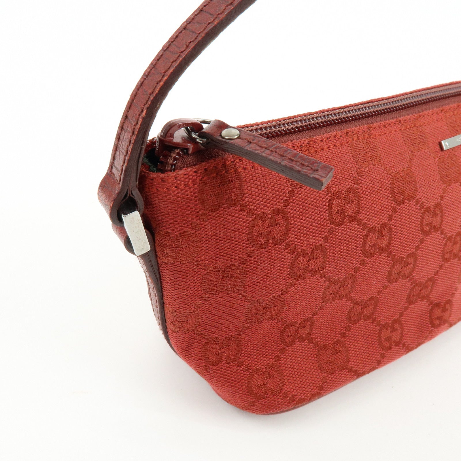 GUCCI Boat Bag GG Canvas Leather Hand Bag Wine Red 07198
