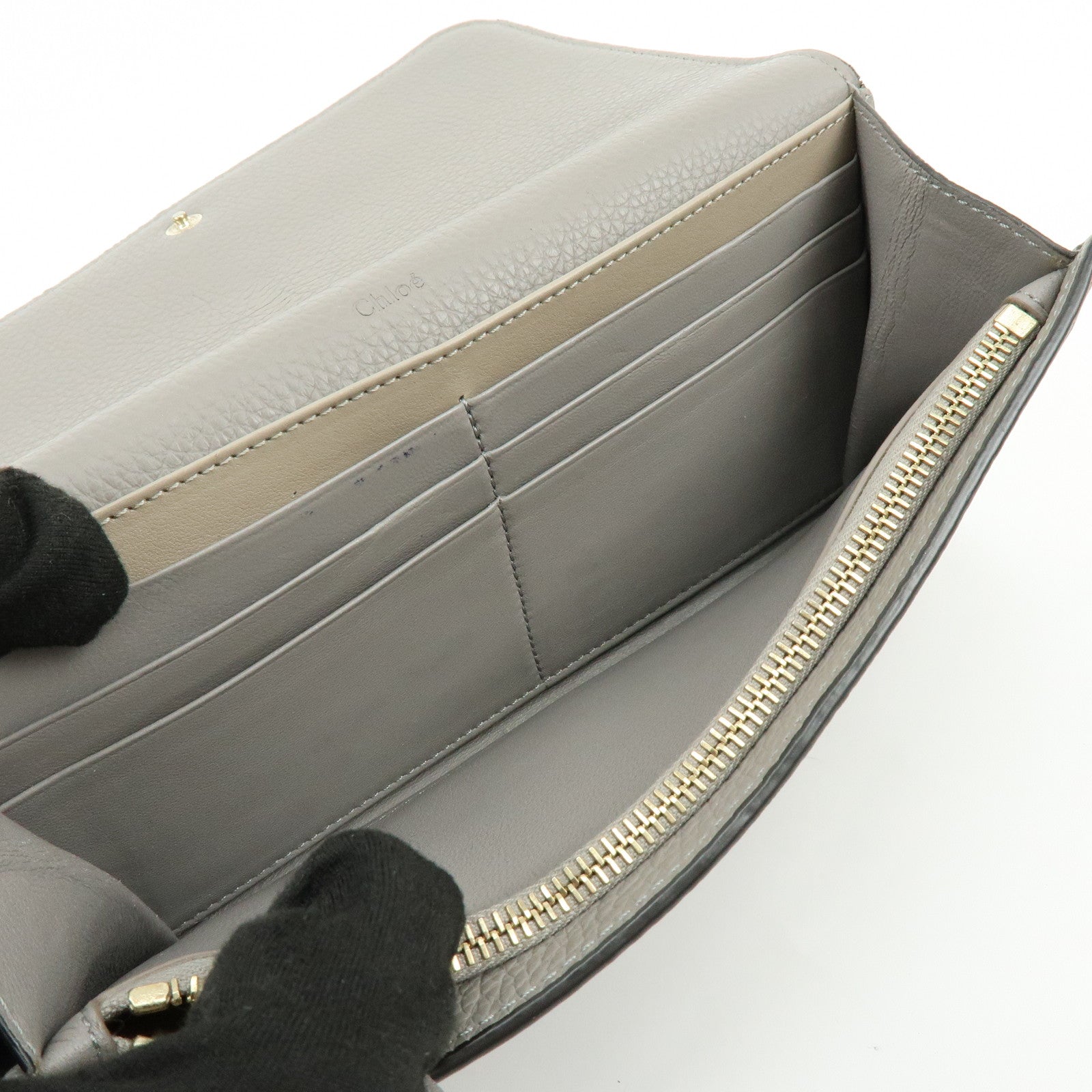 Chloe Alphabet Leather Flap Long Wallet C Charm Gray