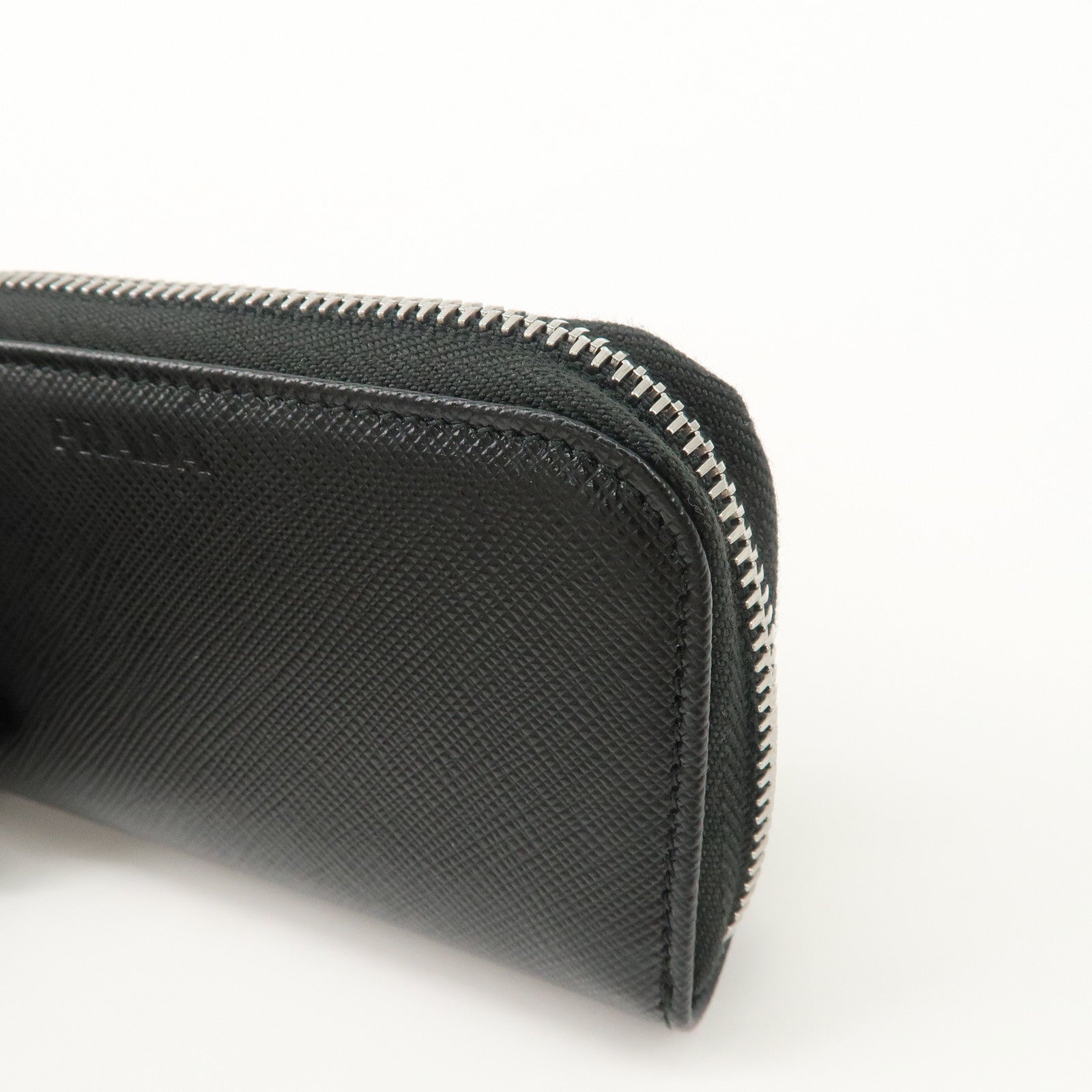 PRADA Saffiano Leather Round Zippy Key Case Black 2PG604 Used