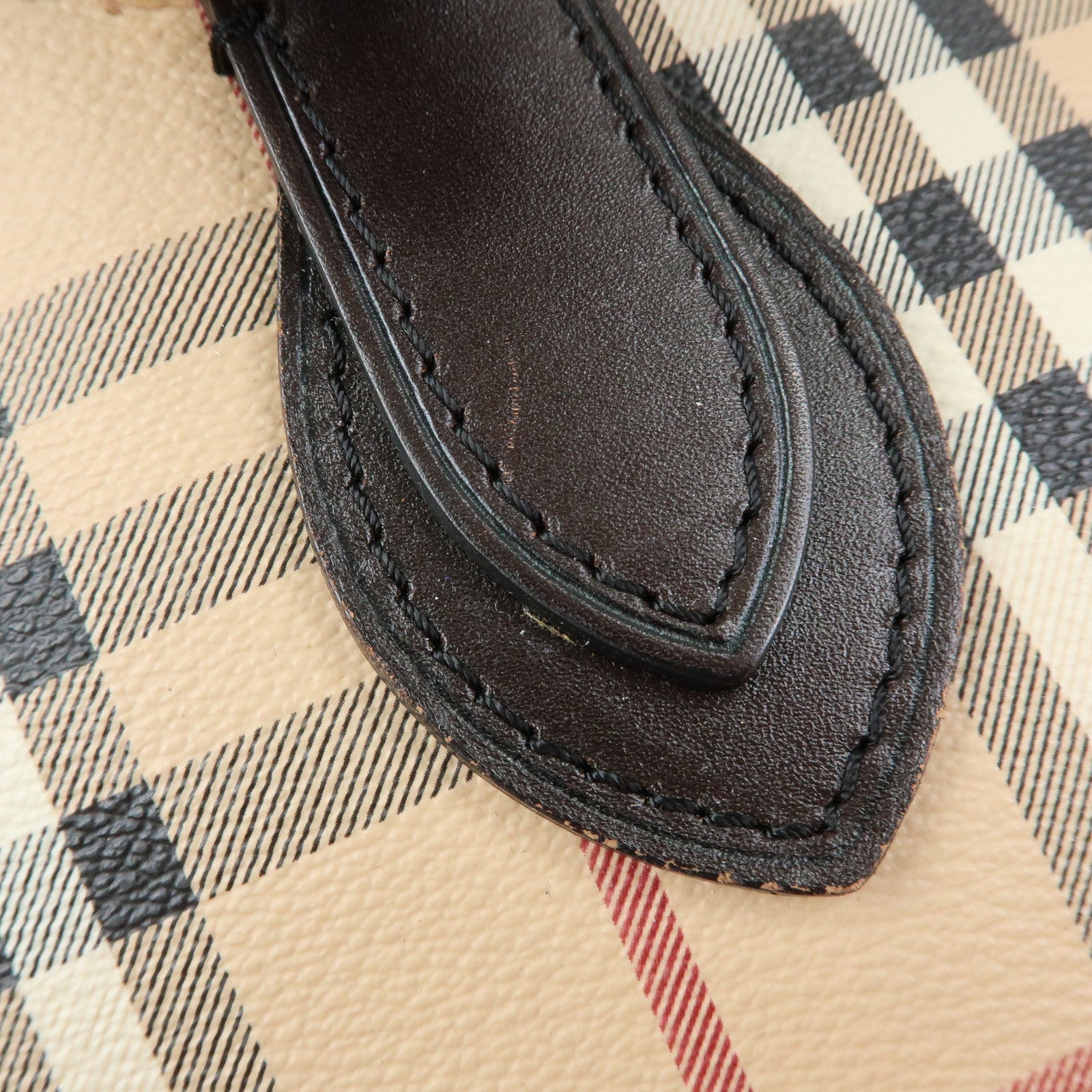 BURBERRY PVC Leather Nova Plaid Tote Bag Shoulder Bag Beige Brown