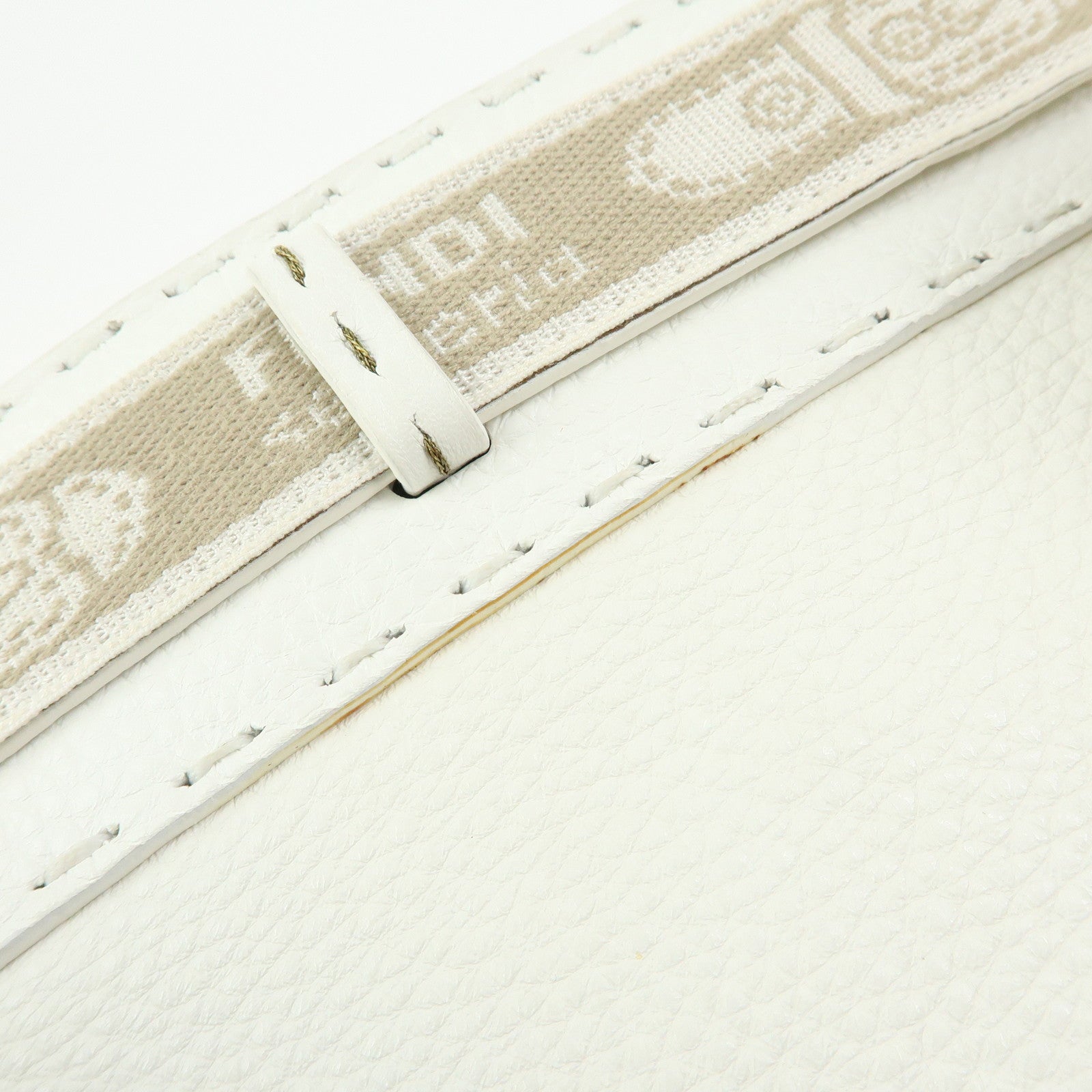 FENDI Selleria Villa Borghese Leather Hand Tote Bag White 8BN155