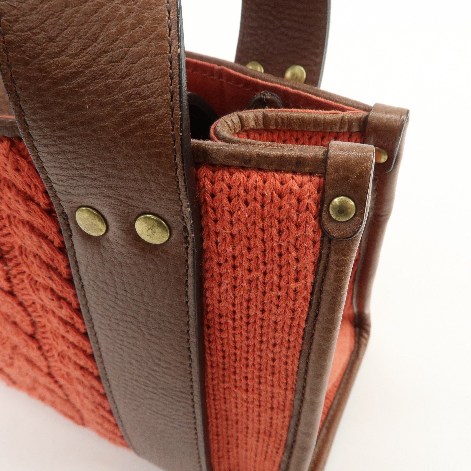 Chloe Knitted Leather Hand Bag Tote Bag Red Brown