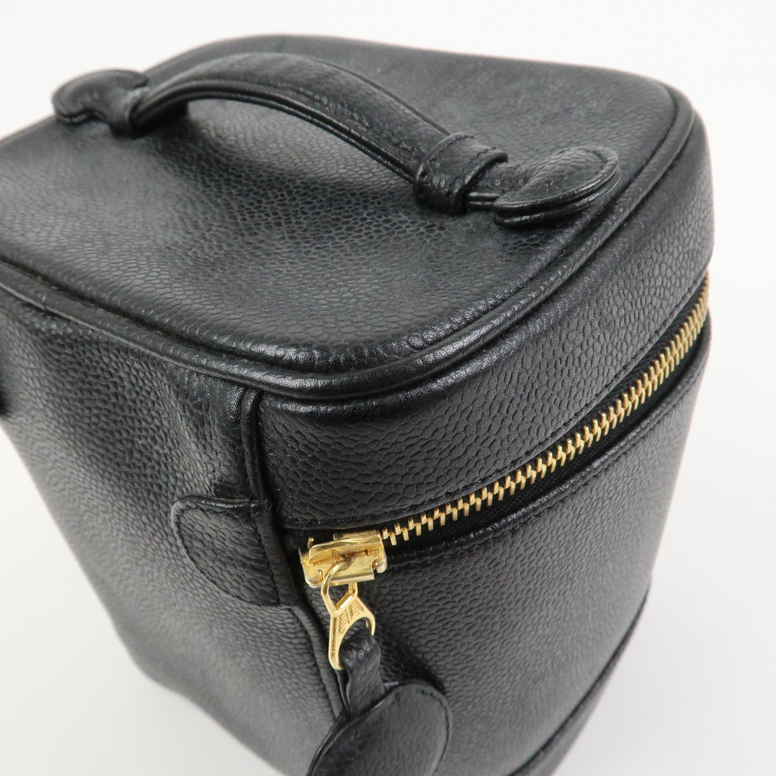 CHANEL COCO Mark Caviarskin Vanity Bag Hand Bag Pouch Black A01998
