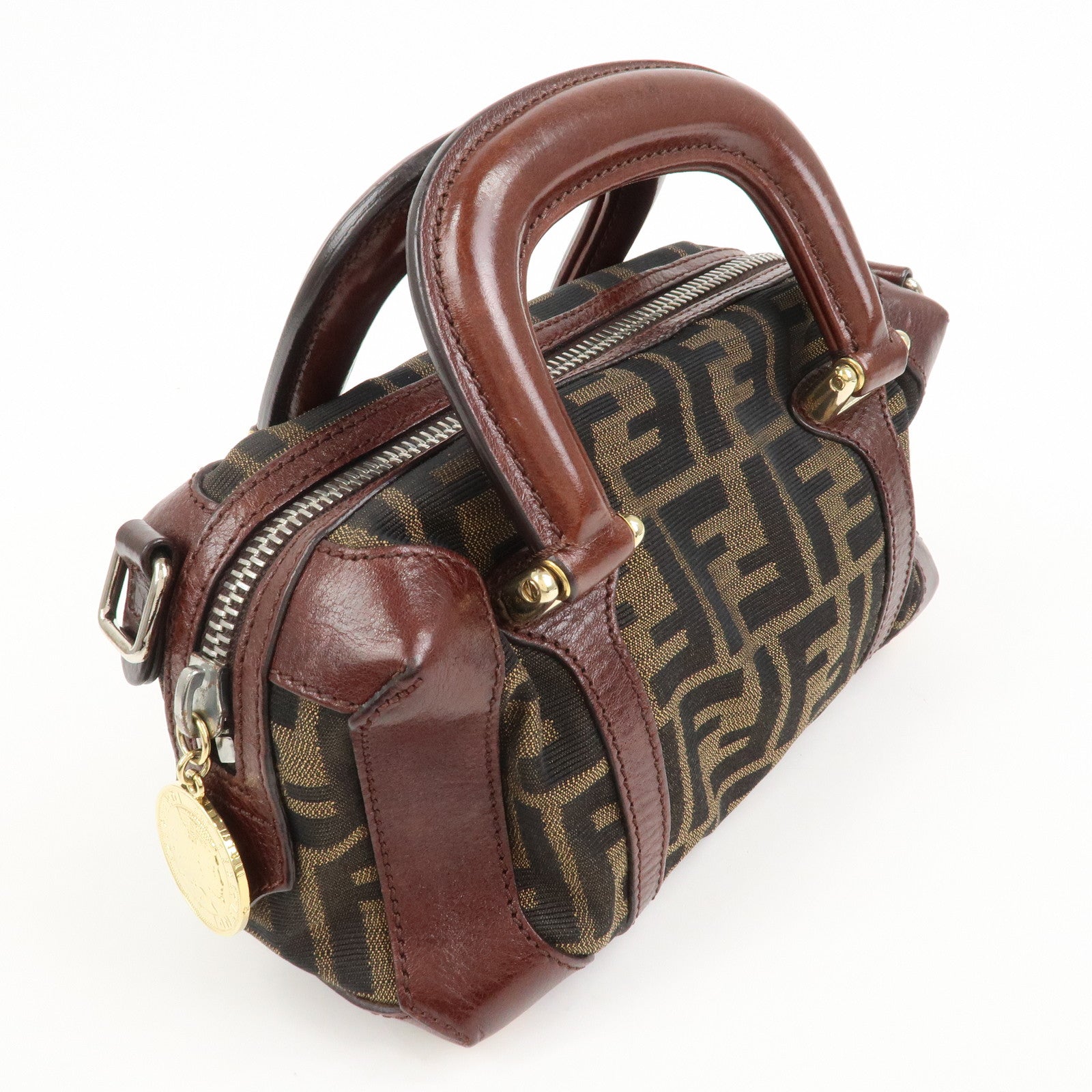 FENDI Zucca Canvas Leather 2Way Bag Mini Boston Bag Hand Bag 8BL084