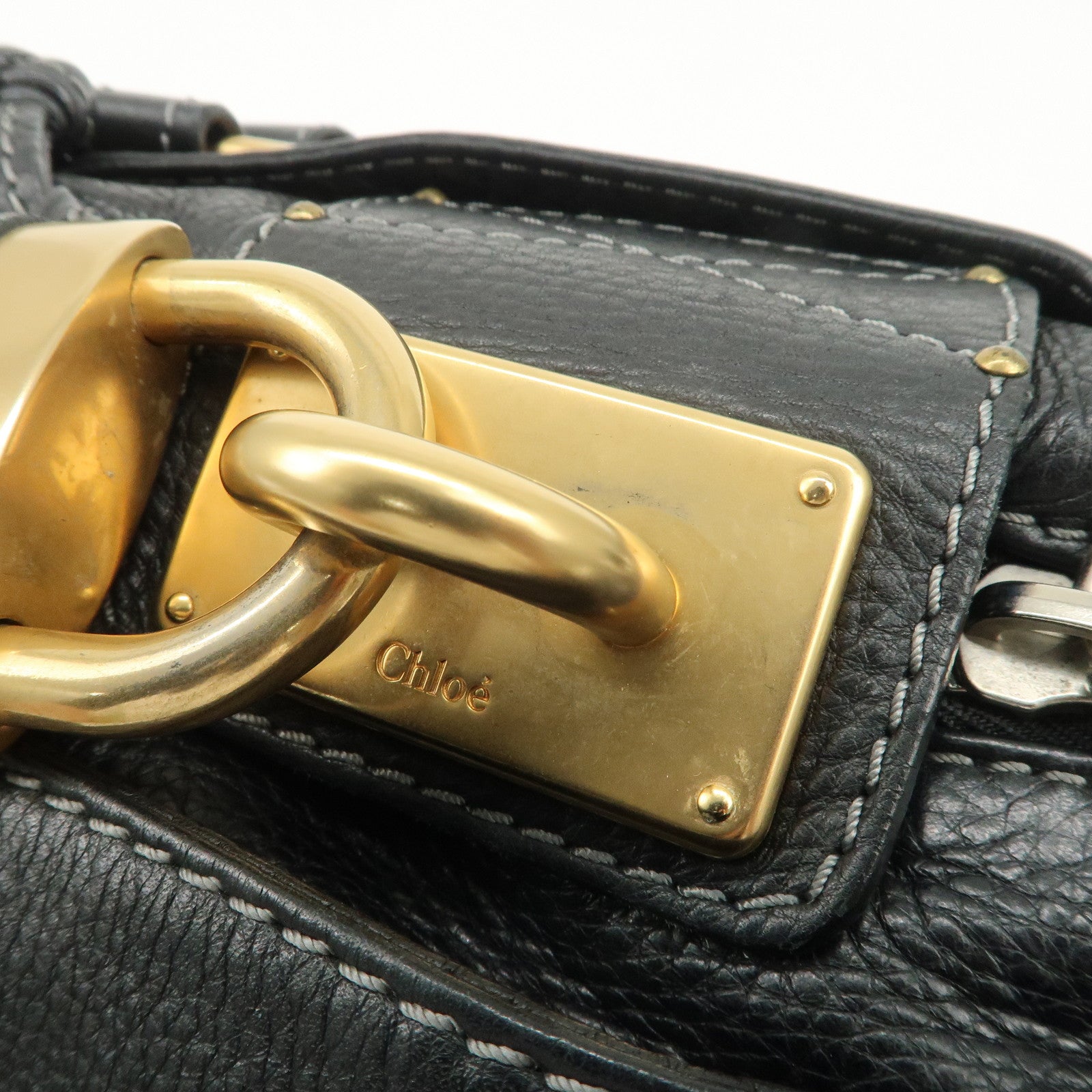 Chloe Paddington Leather Hand Bag Shoulder Bag Black Gold
