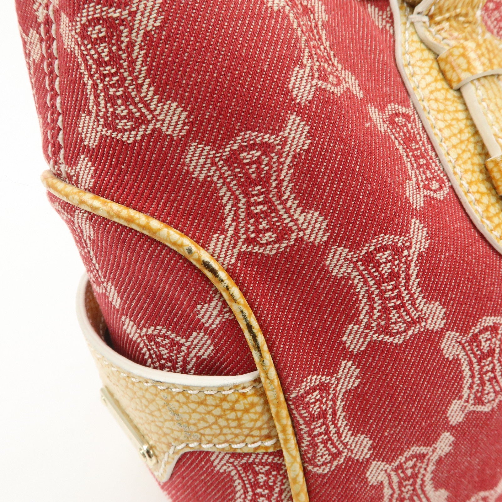 CELINE Macadam Boogie Canvas Leather Hand Bag Red Beige